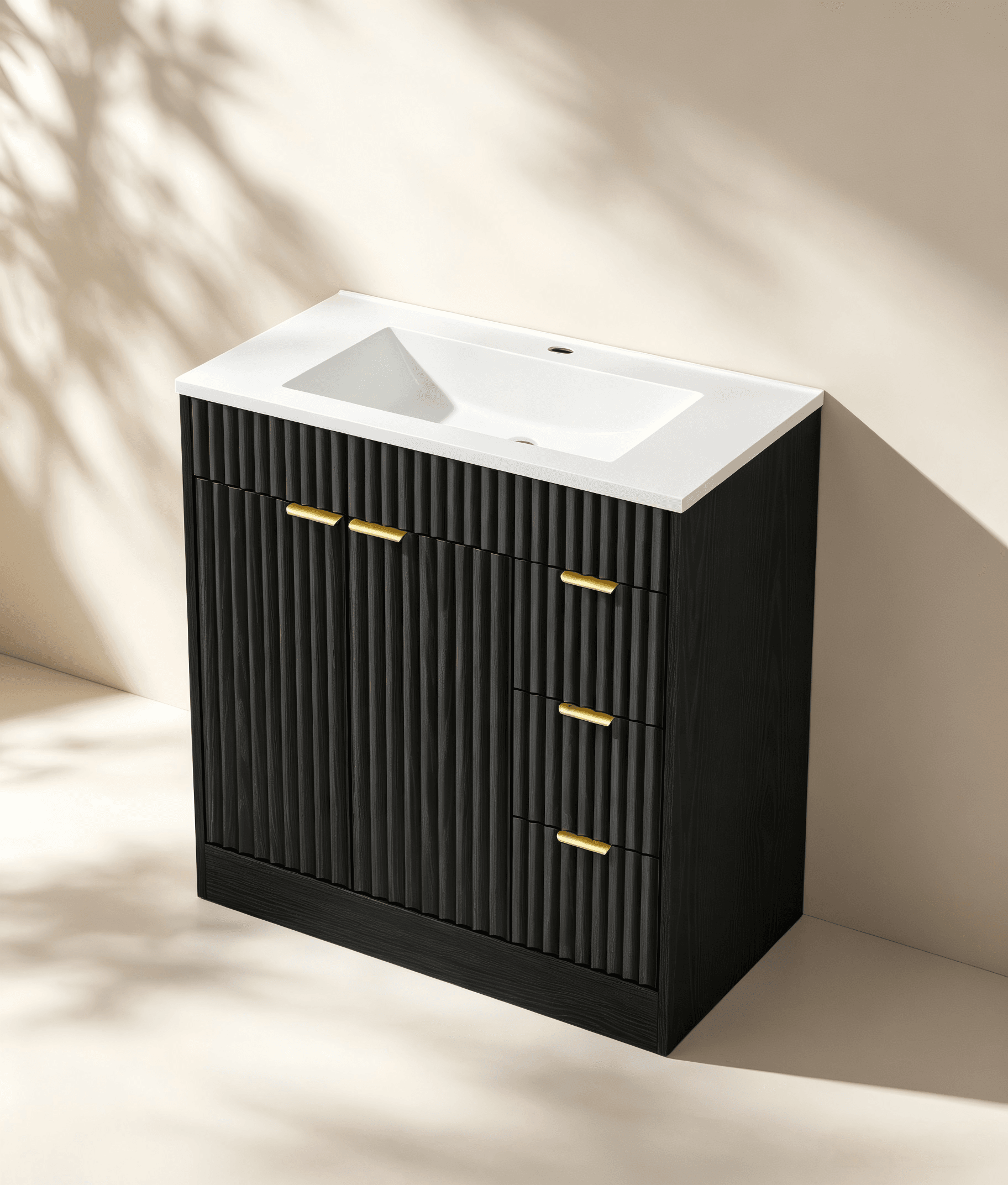 Modern Fluted Bathroom Vanity with Drawers thumbnail view 2