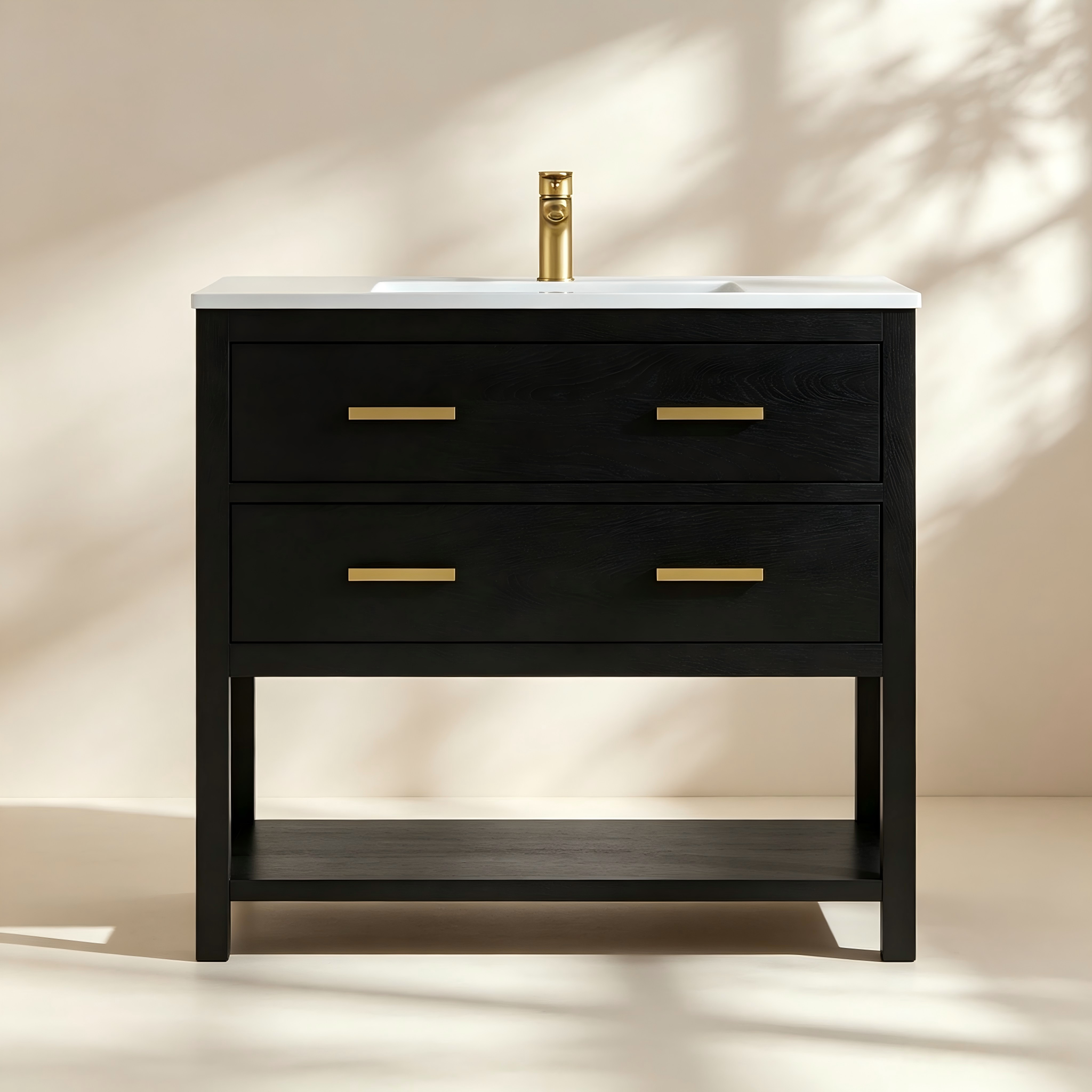 Two-Drawer Bathroom Vanity with Open Shelf thumbnail view 1