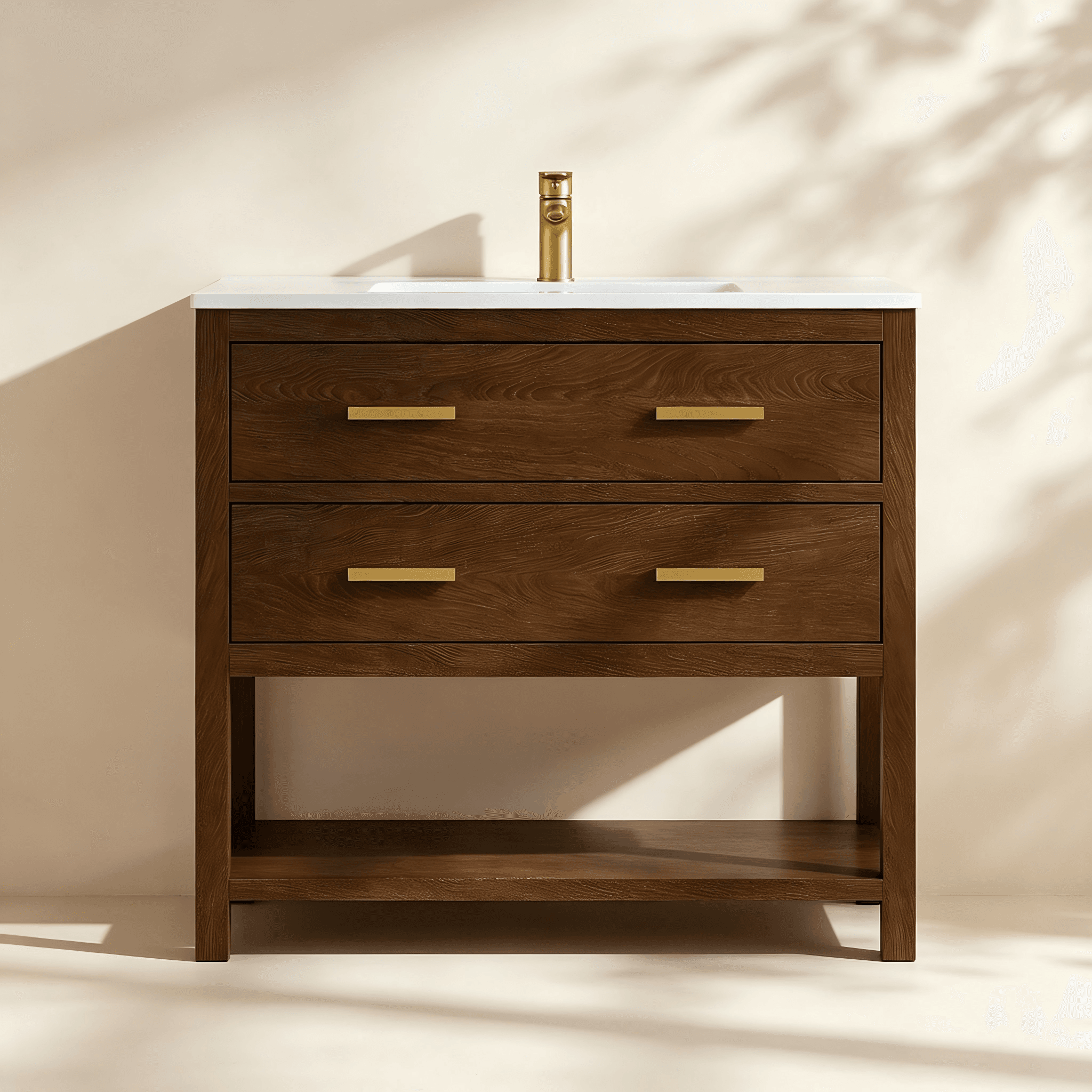 Two-Drawer Bathroom Vanity with Open Shelf thumbnail view 2
