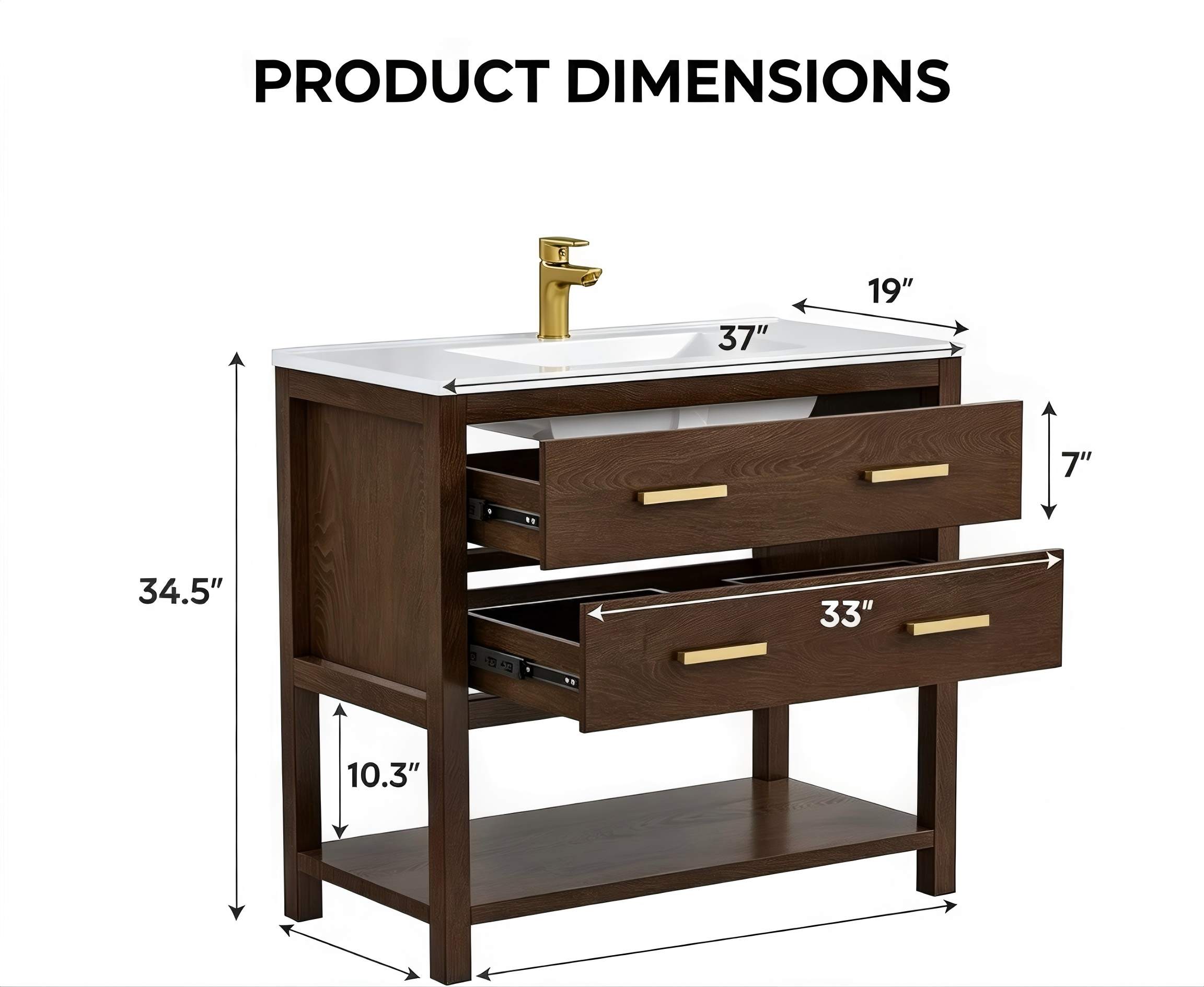 BR002 Two-Drawer Bathroom Vanity with Open Shelf product dimensions