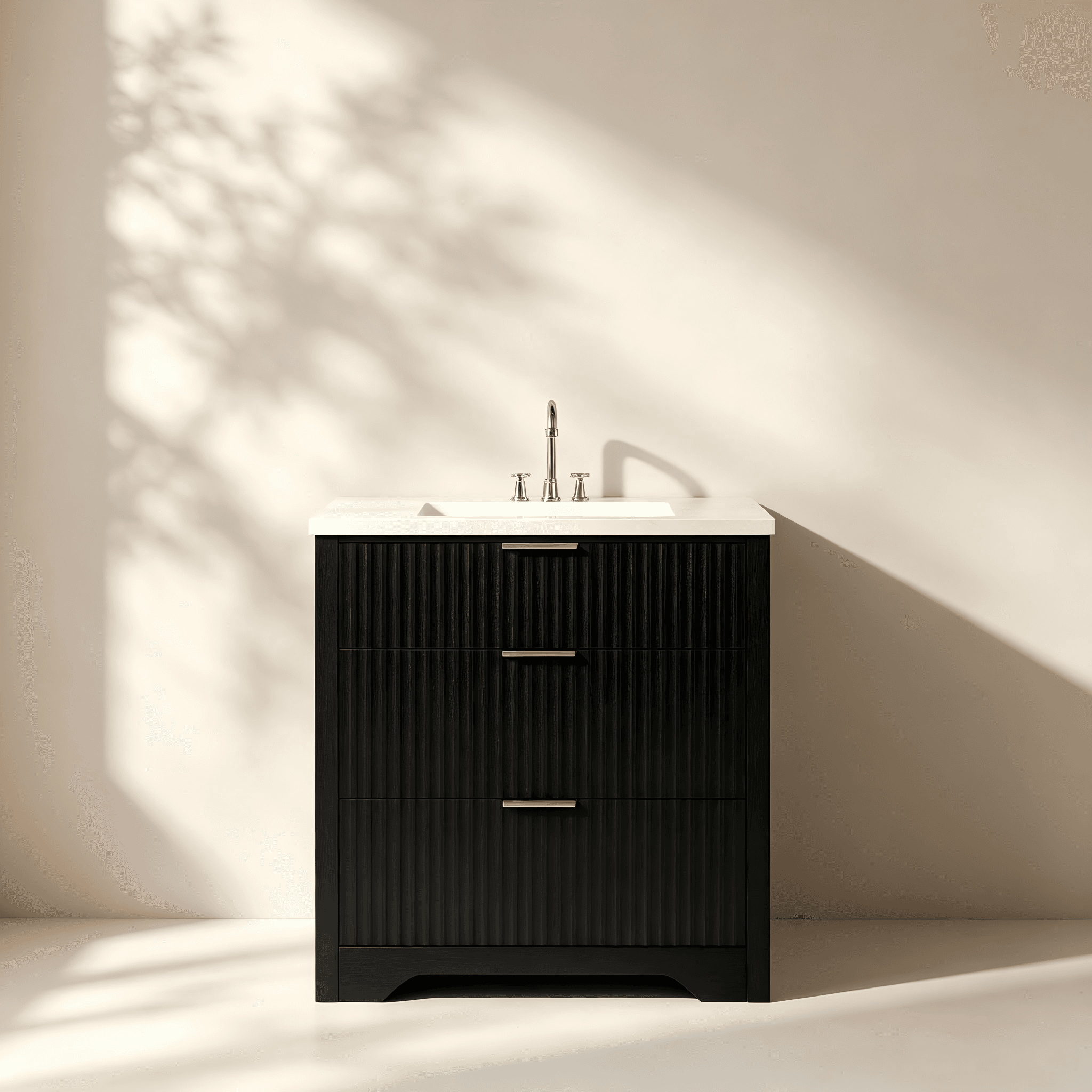 Compact Fluted Two-Drawer Bathroom Vanity thumbnail view 2