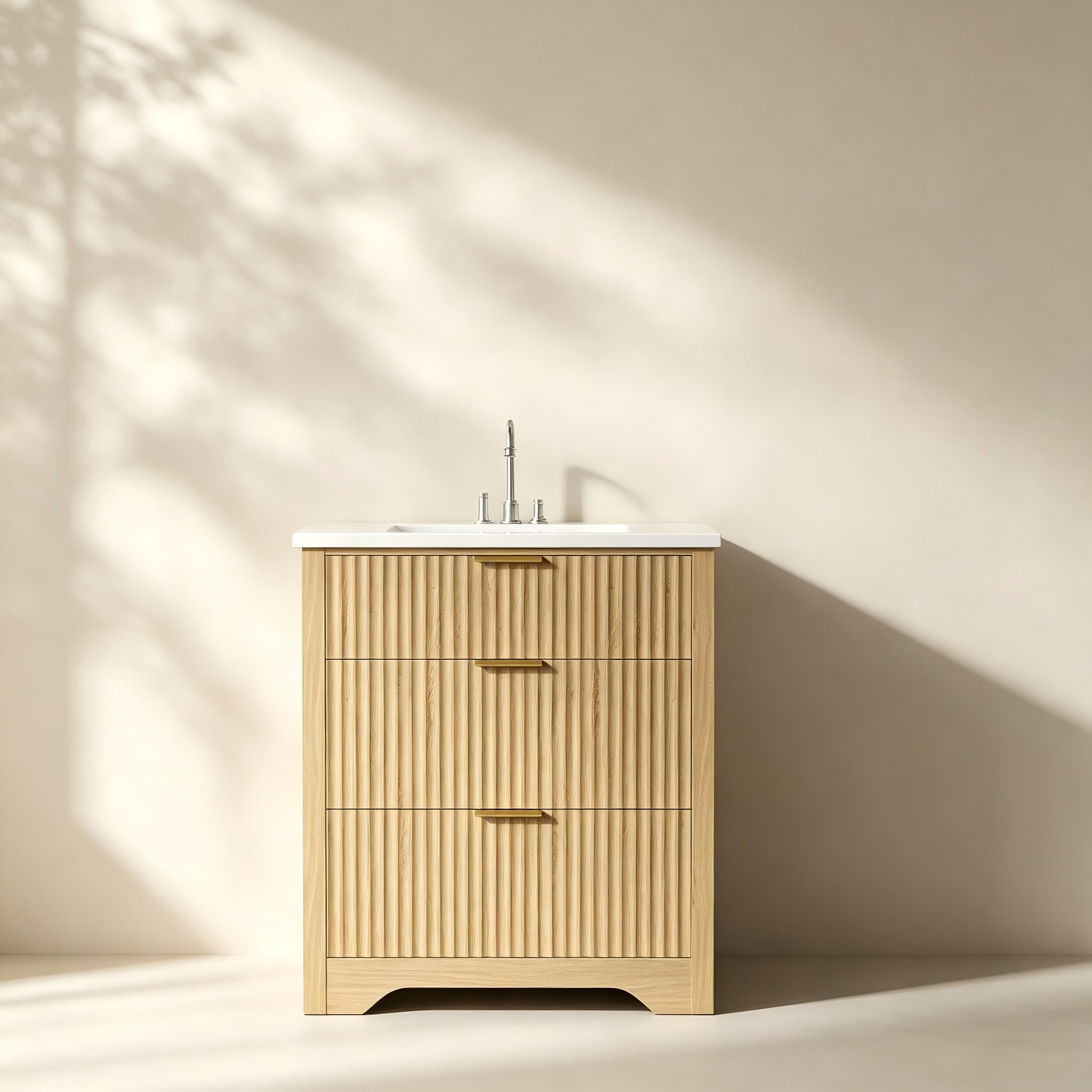 Compact Fluted Two-Drawer Bathroom Vanity thumbnail view 3