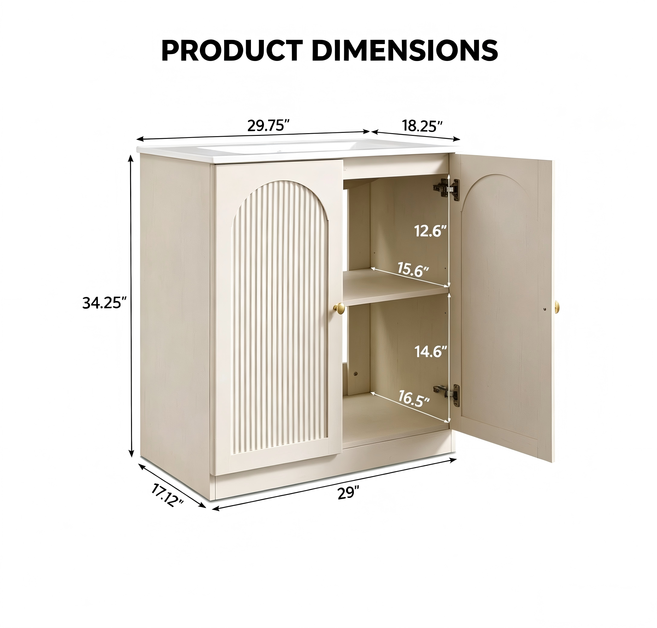 BR004 Arched Double-Door Bathroom Vanity product dimensions