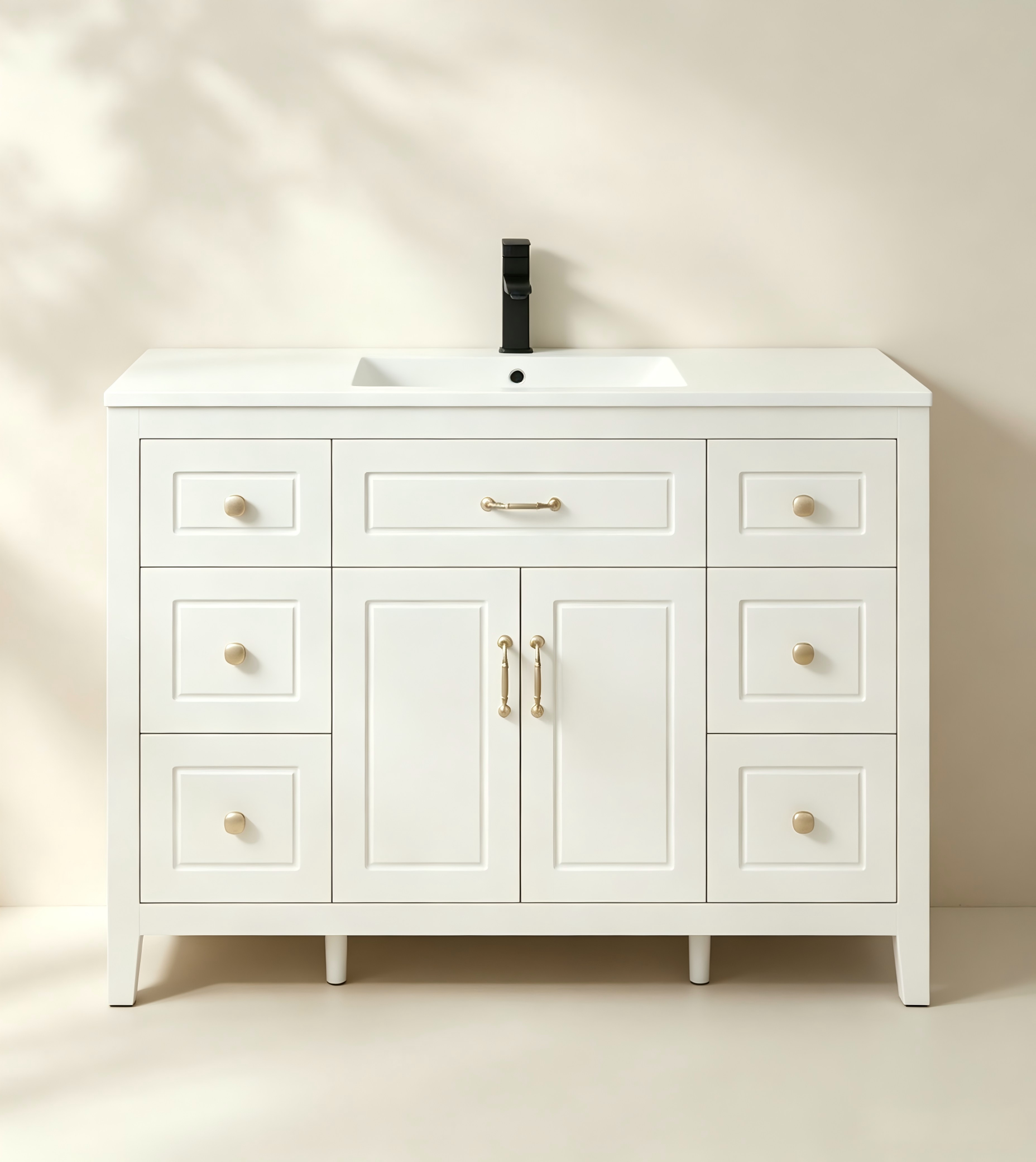 Bathroom Vanity with Center Cabinet and Side Drawers thumbnail view 1