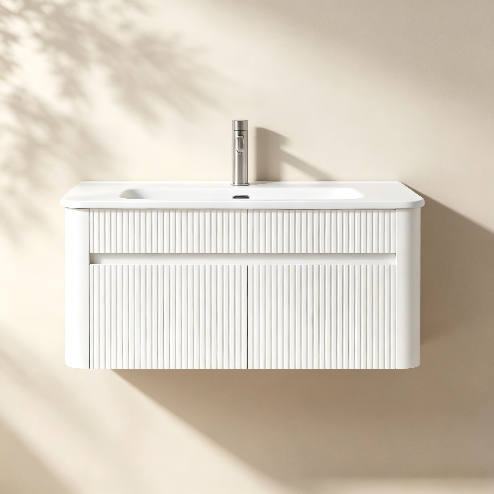 Wall-Mounted Fluted Bathroom Vanity thumbnail view 1