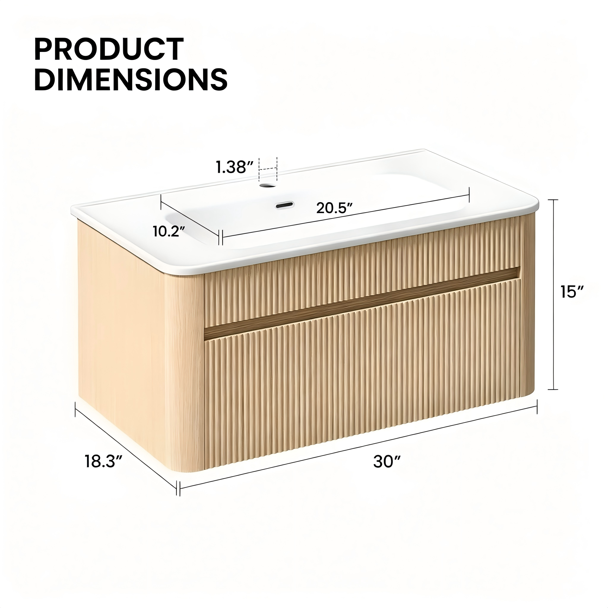 BR014 Wall-Mounted Fluted Bathroom Vanity product dimensions
