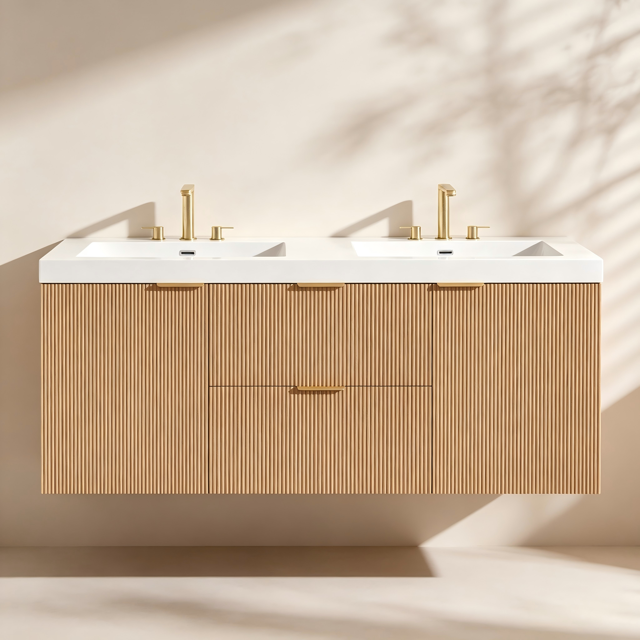 Wall-Mounted Double-Sink Fluted Bathroom Vanity thumbnail view 1