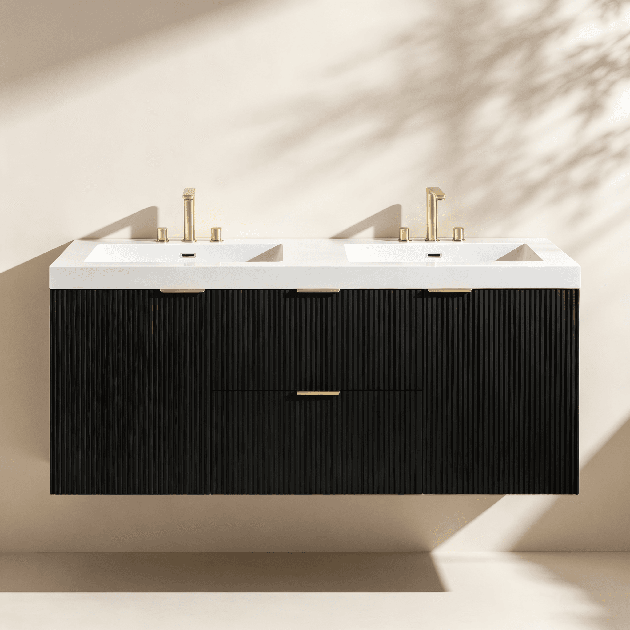 Wall-Mounted Double-Sink Fluted Bathroom Vanity thumbnail view 2
