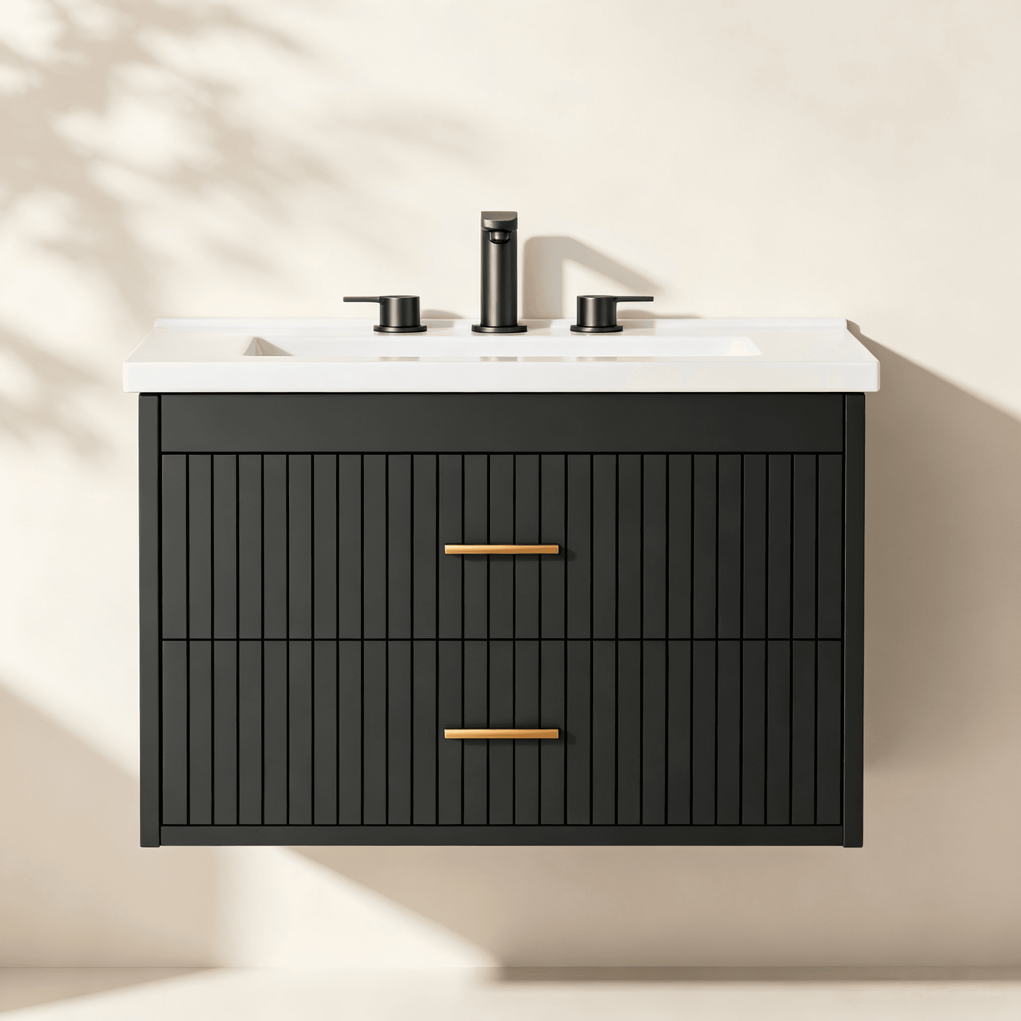 Wall-Mounted Fluted Two-Drawer Bathroom Vanity thumbnail view 2