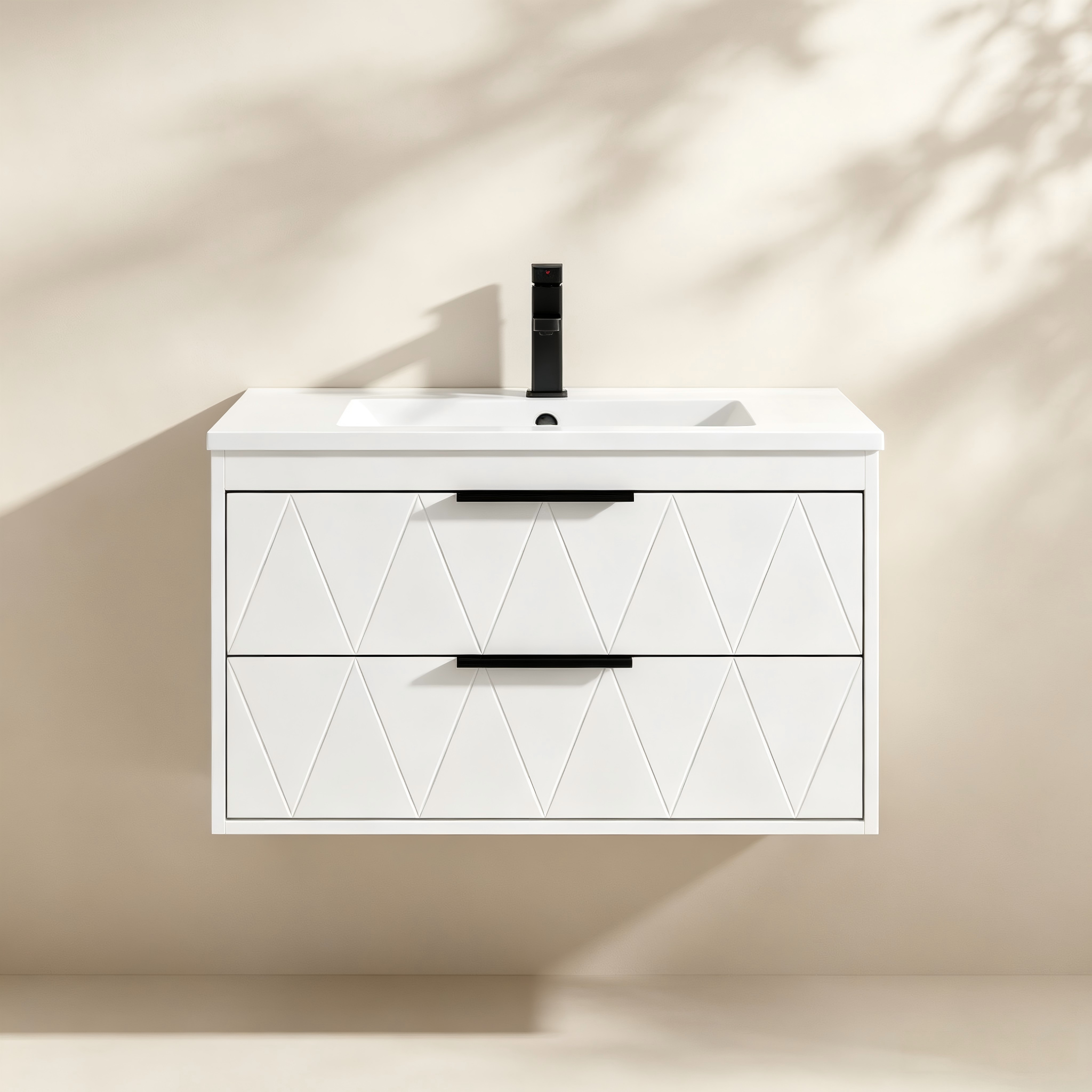 Geometric Two-Drawer Floating Bathroom Vanity thumbnail view 1