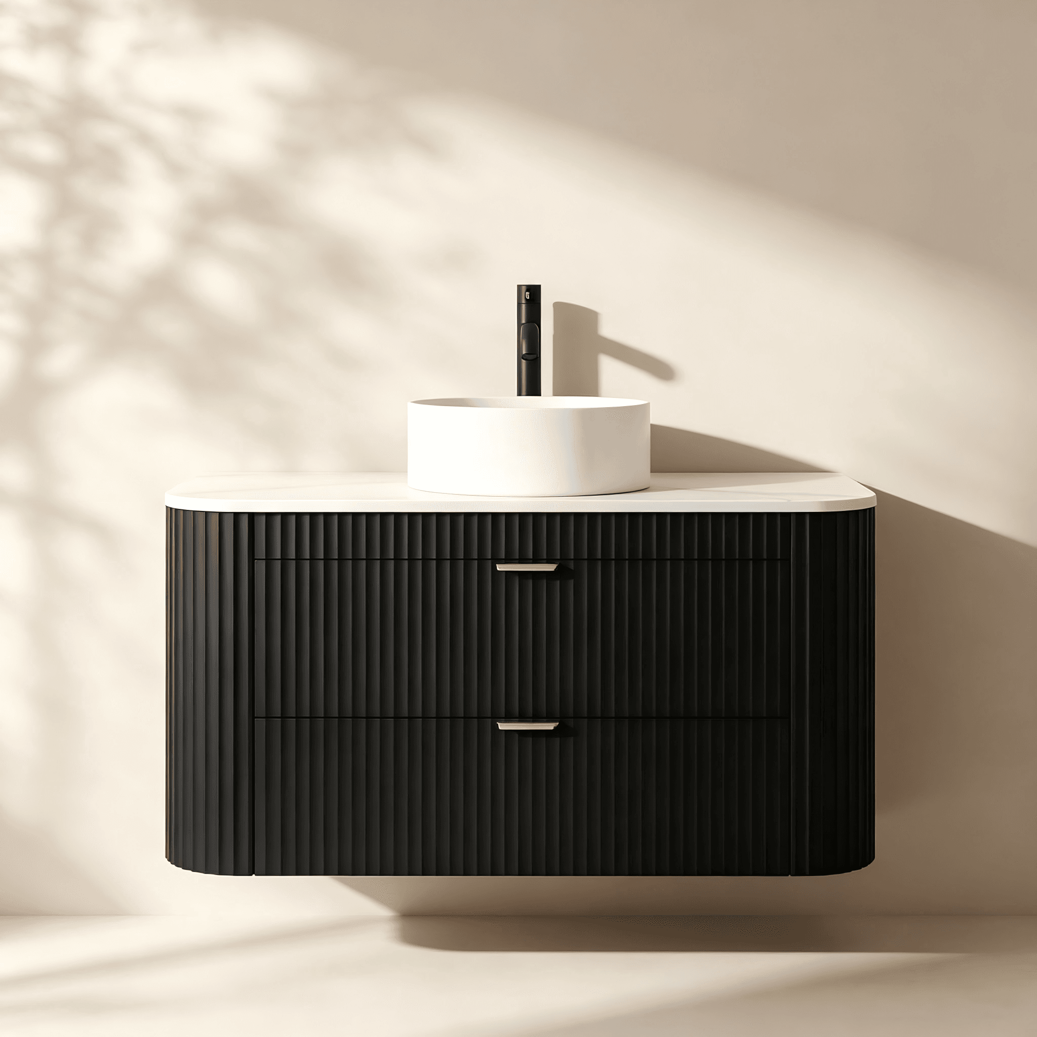 Curved Fluted Two-Drawer Bathroom Vanity thumbnail view 2