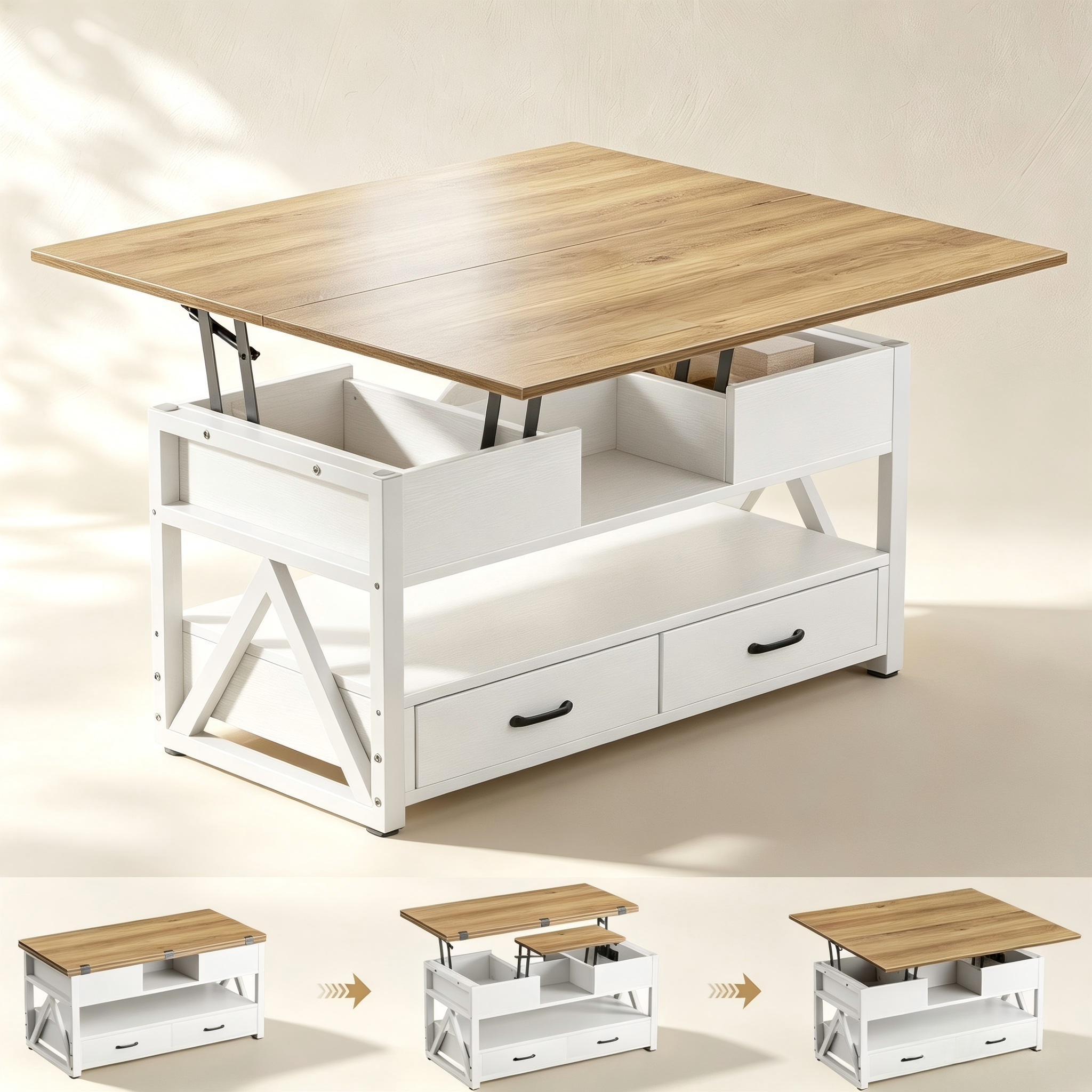 Lift-Top Coffee Table with Drawers for custom living room furniture collections