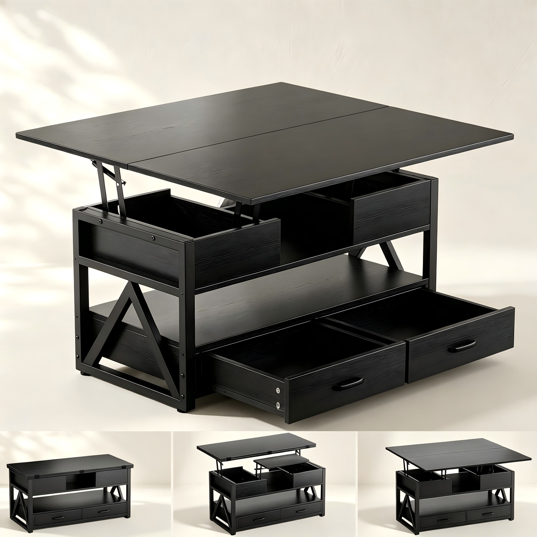 Lift-Top Coffee Table with Drawers thumbnail view 2