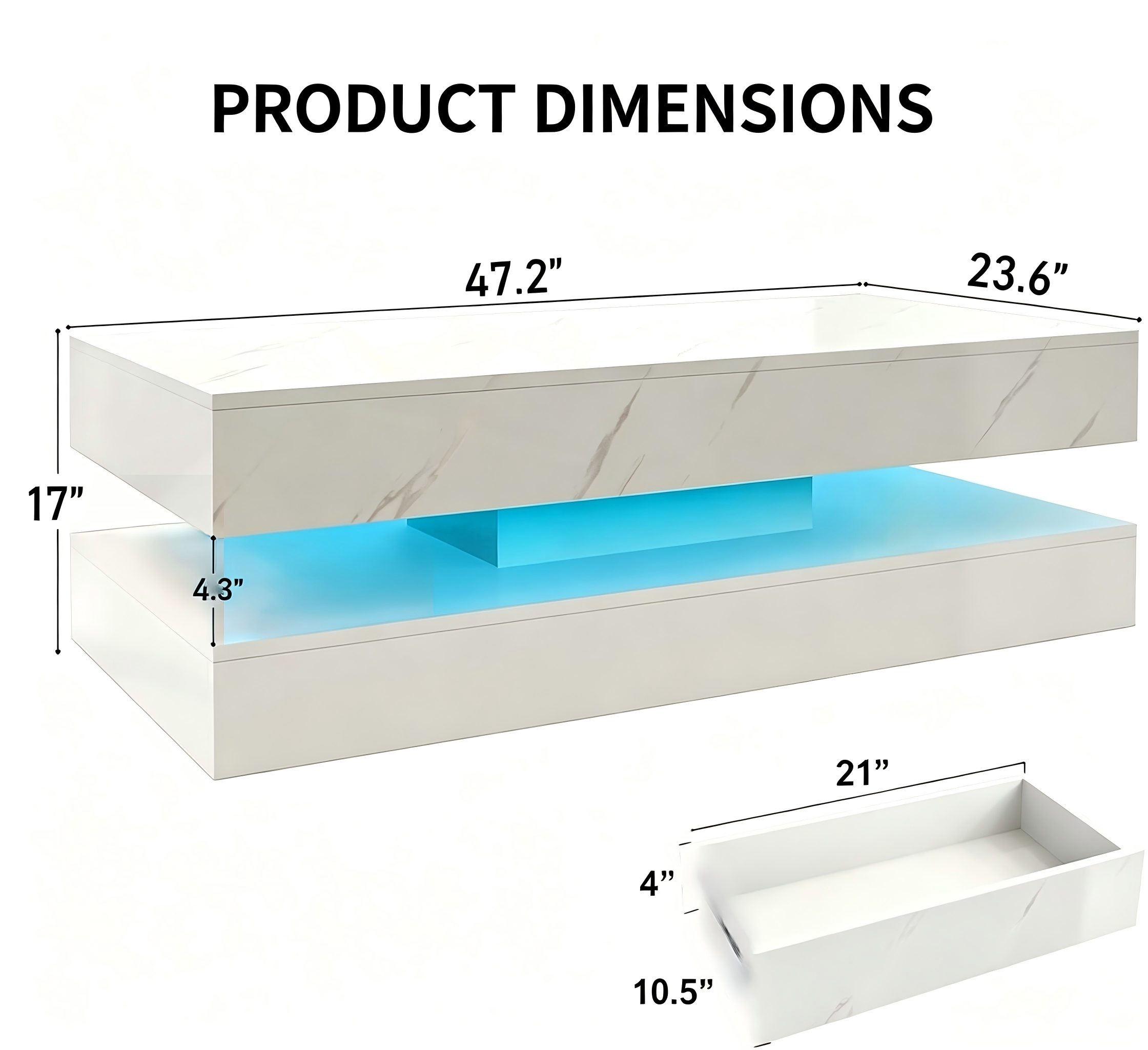 CT005 Floating LED Coffee Table with Storage product dimensions