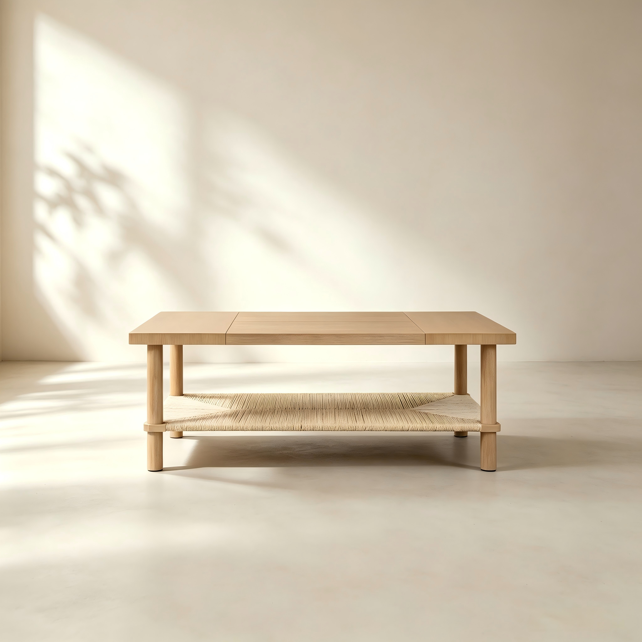 Rope-Woven Coffee Table with Lower Shelf for custom living room furniture collections
