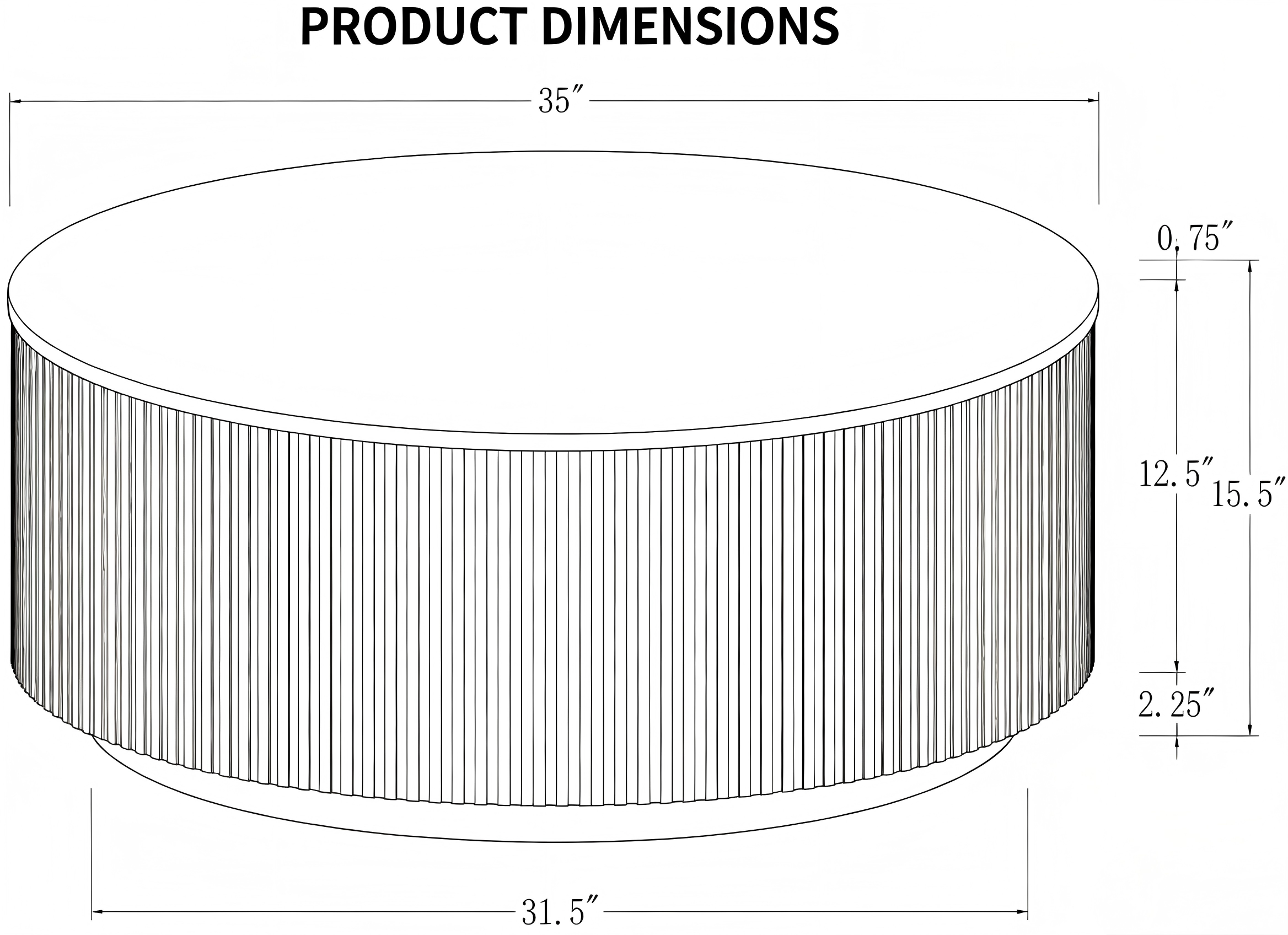 CT009 Round Fluted Coffee Table product dimensions