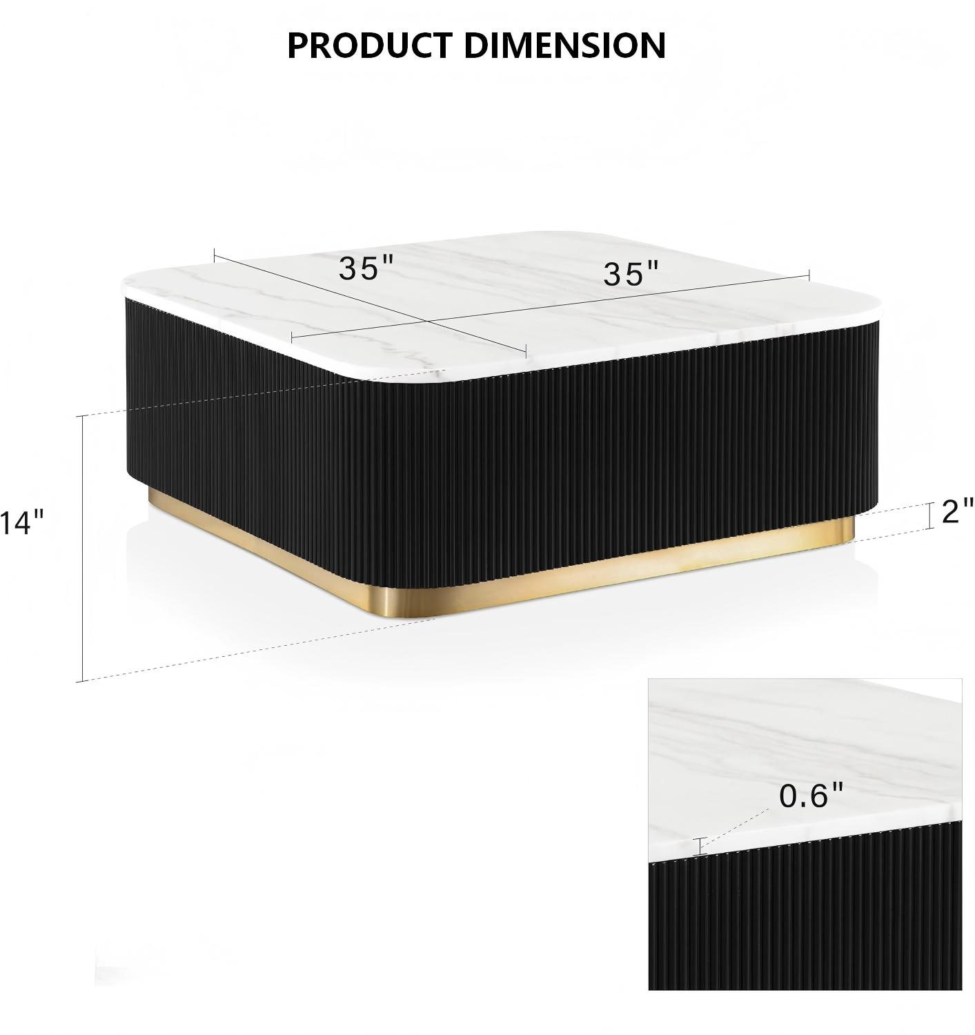 CT010 Rounded Fluted Coffee Table product dimensions