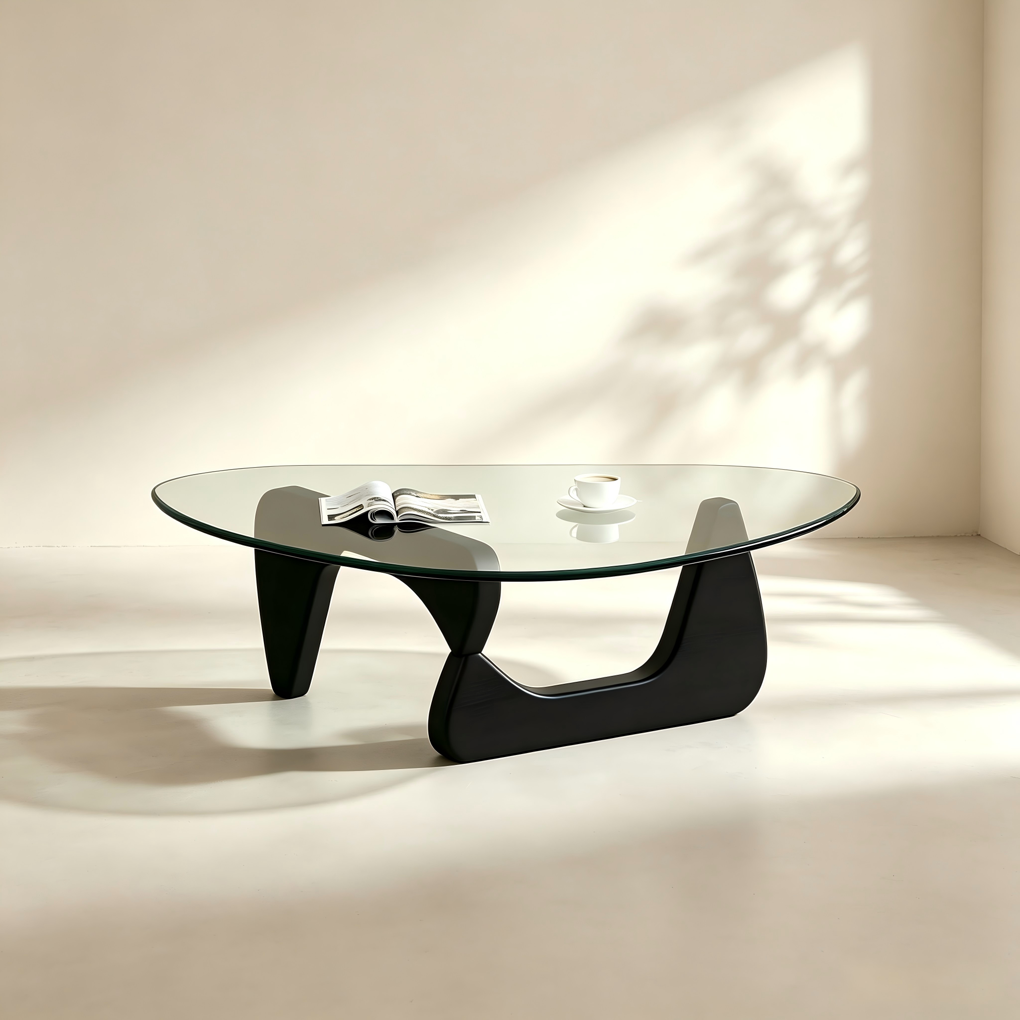 Glass-Top Sculptural Coffee Table for custom living room furniture collections