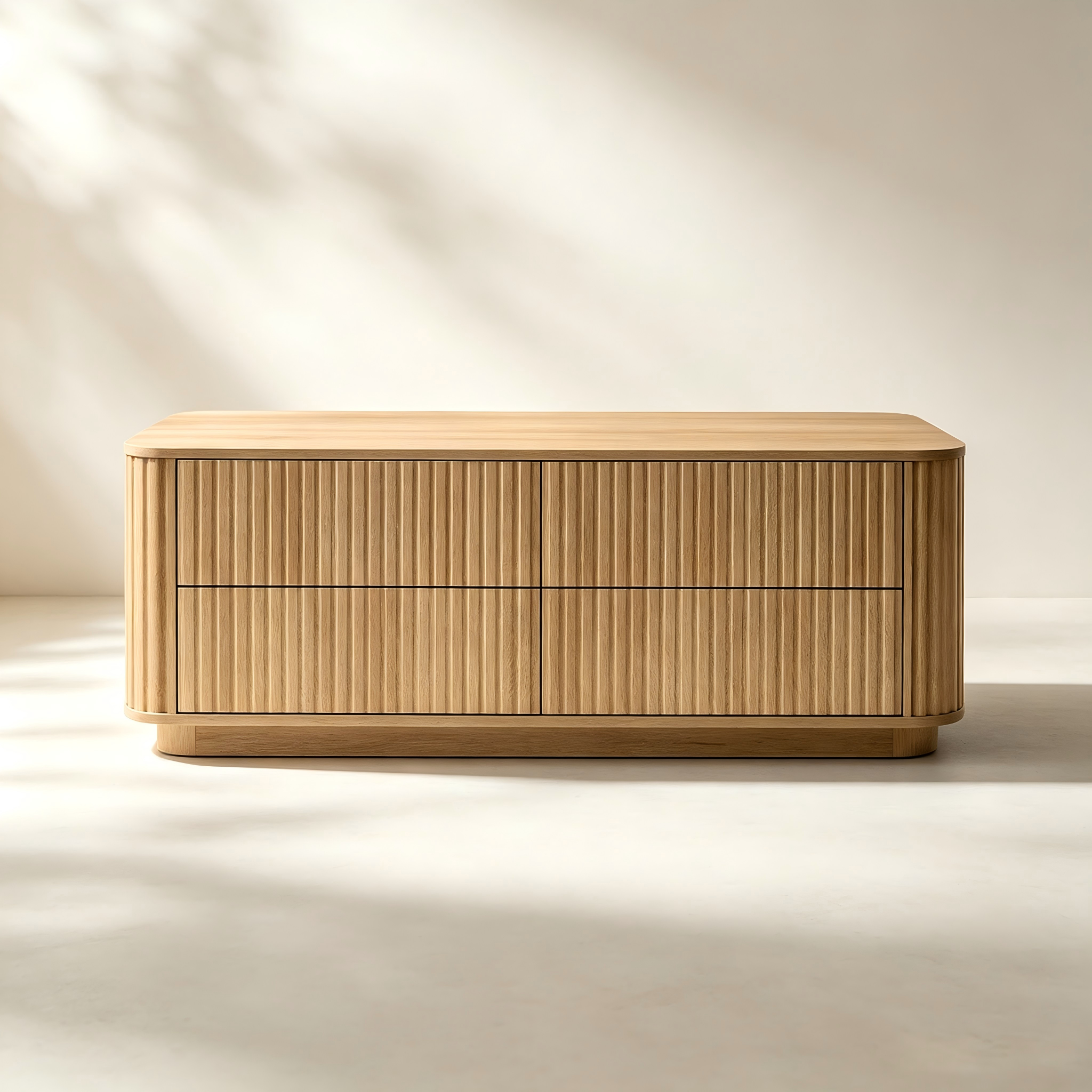 Slatted Storage Coffee Table with Drawers for custom living room furniture collections