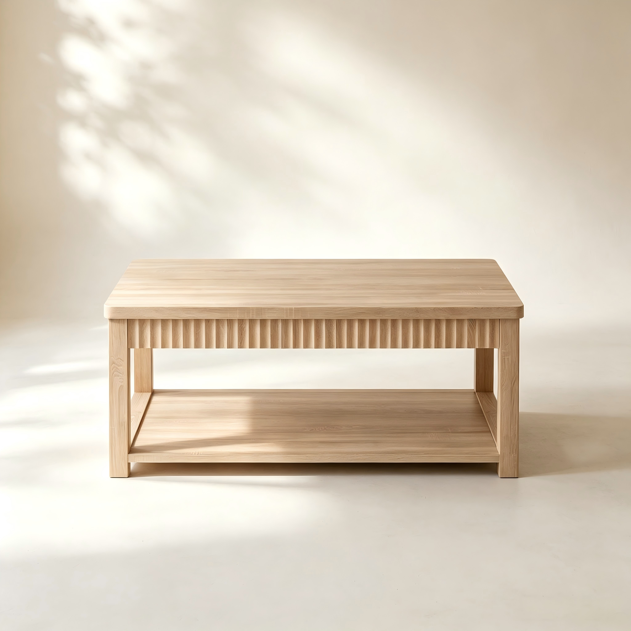 Slatted Coffee Table with Lower Shelf for custom living room furniture collections