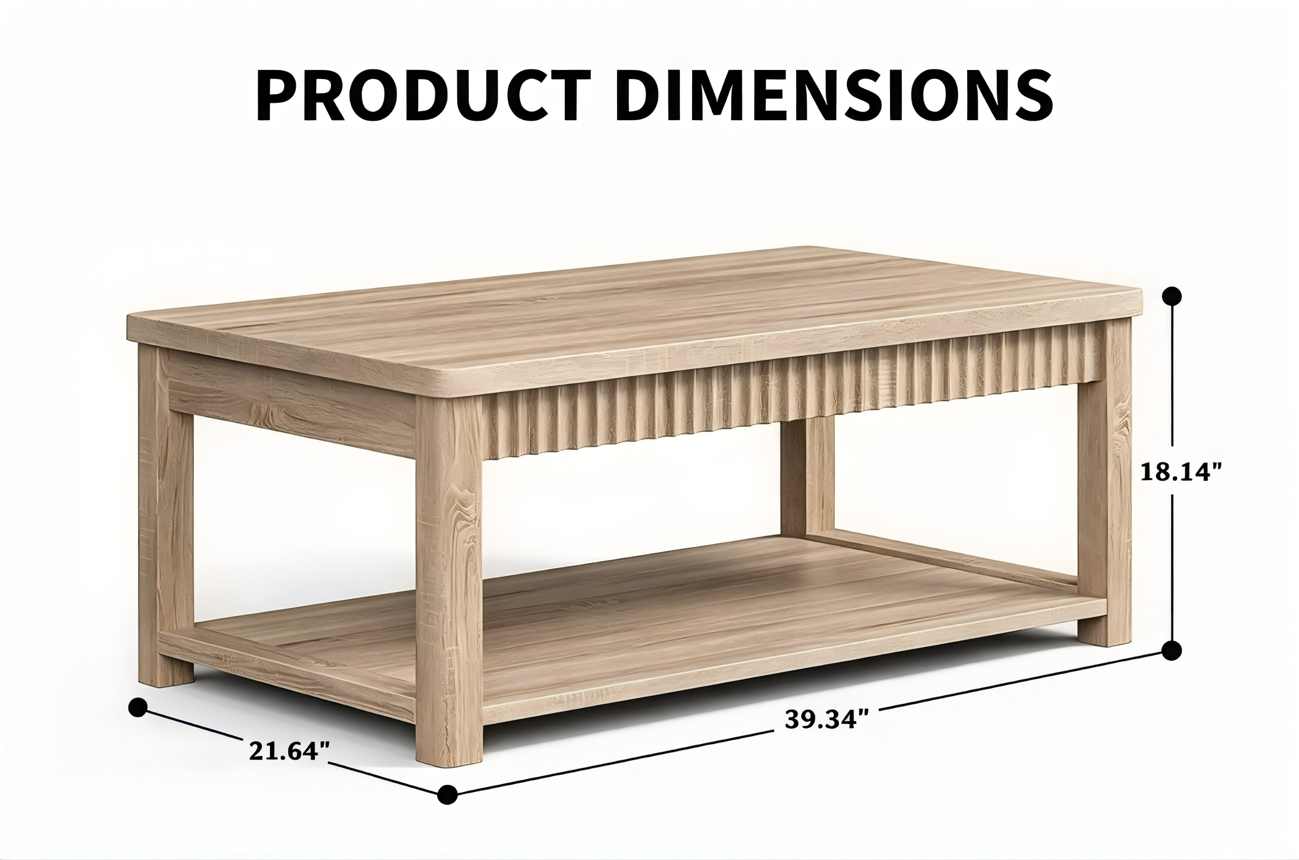 CT015 Slatted Coffee Table with Lower Shelf product dimensions