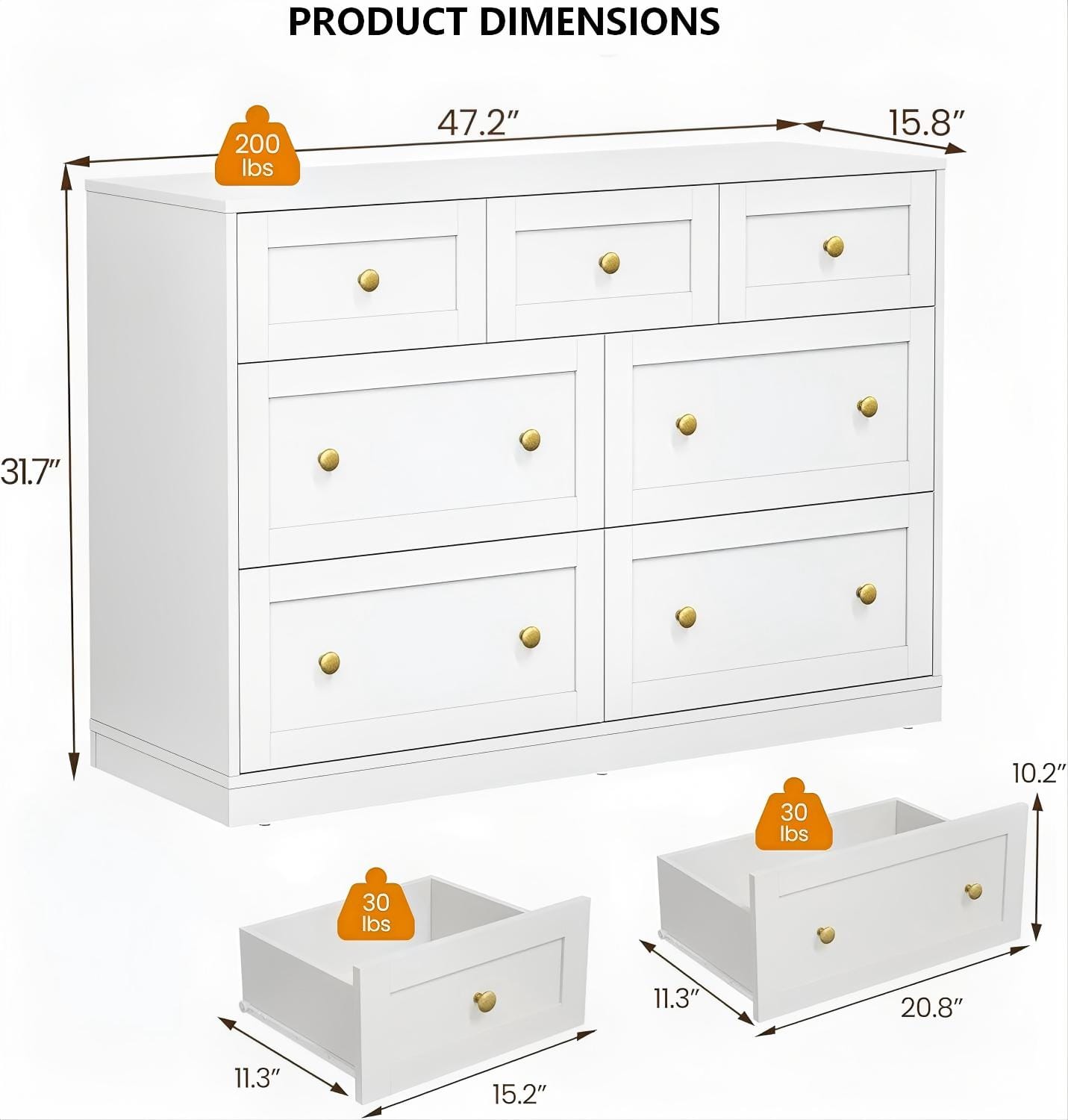 DR006 Seven-Drawer Bedroom Dresser product dimensions