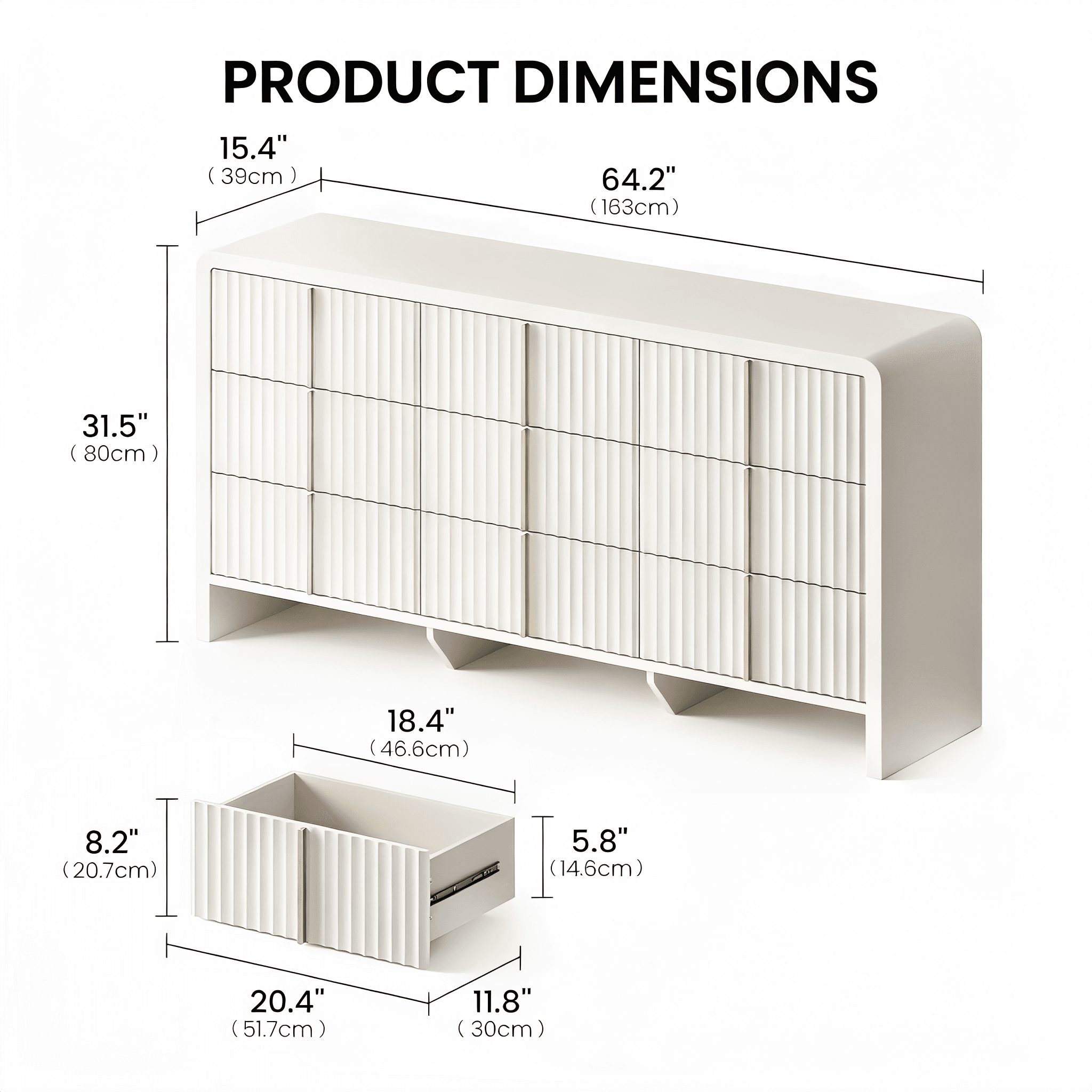 DR008 Modern Fluted Nine-Drawer Dresser product dimensions
