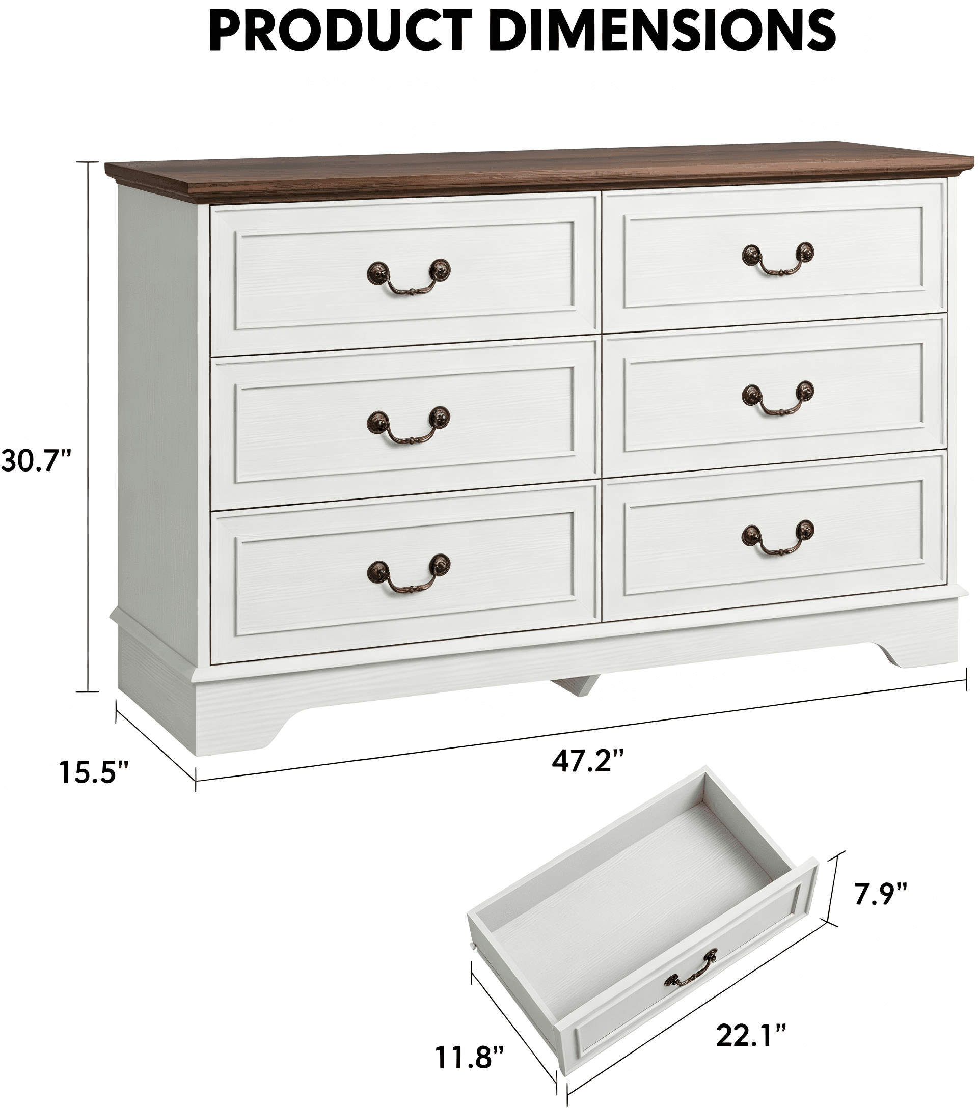 DR011 Traditional Six-Drawer Chest product dimensions