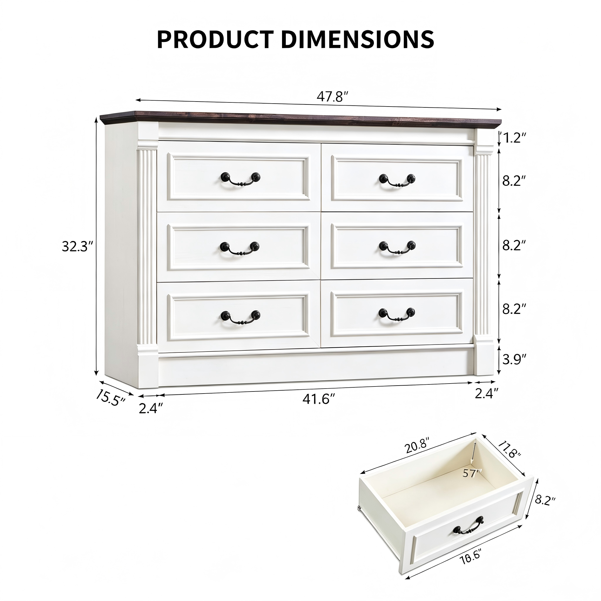DR012 Classic Six-Drawer Chest product dimensions