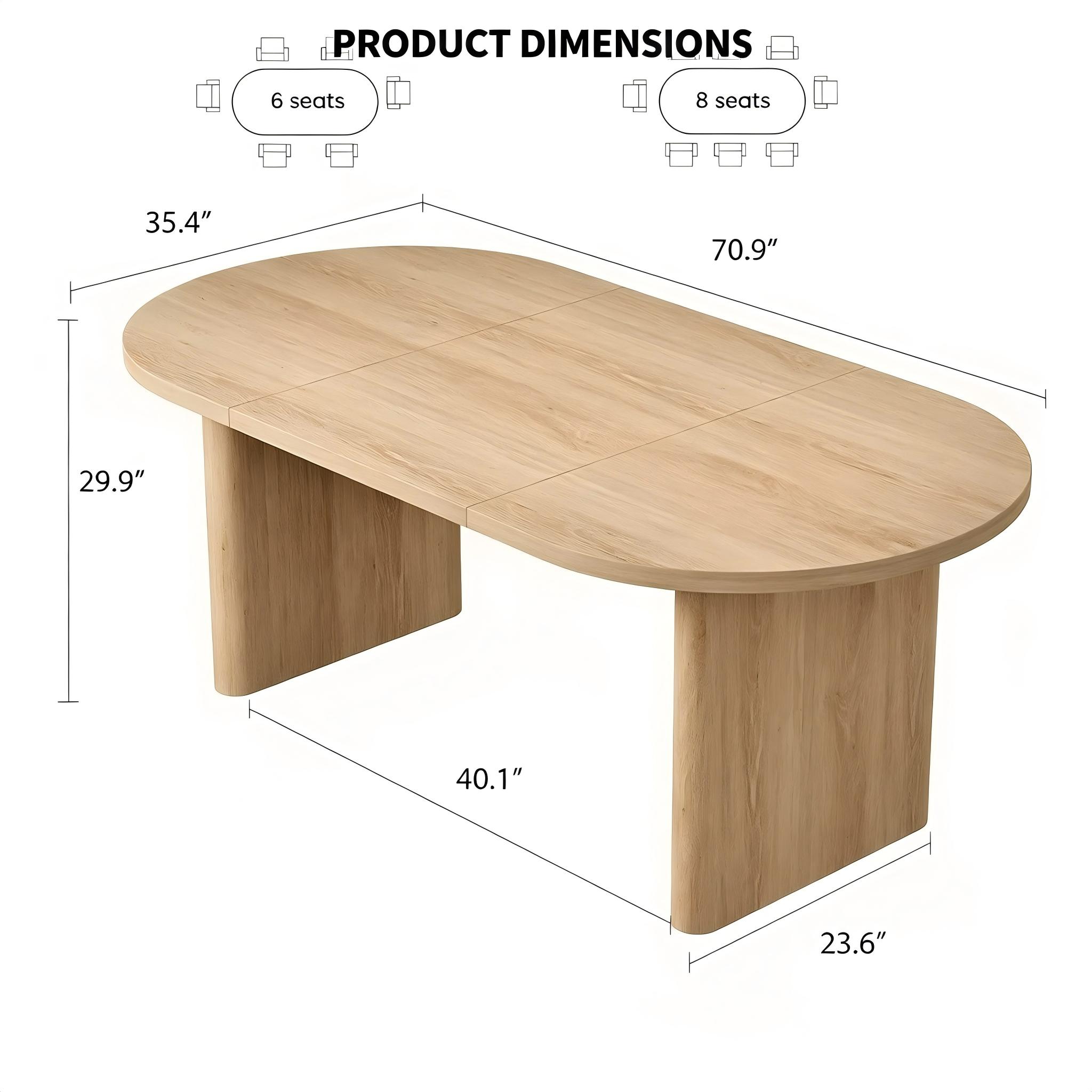 DT001 Oval Wood Dining Table product dimensions