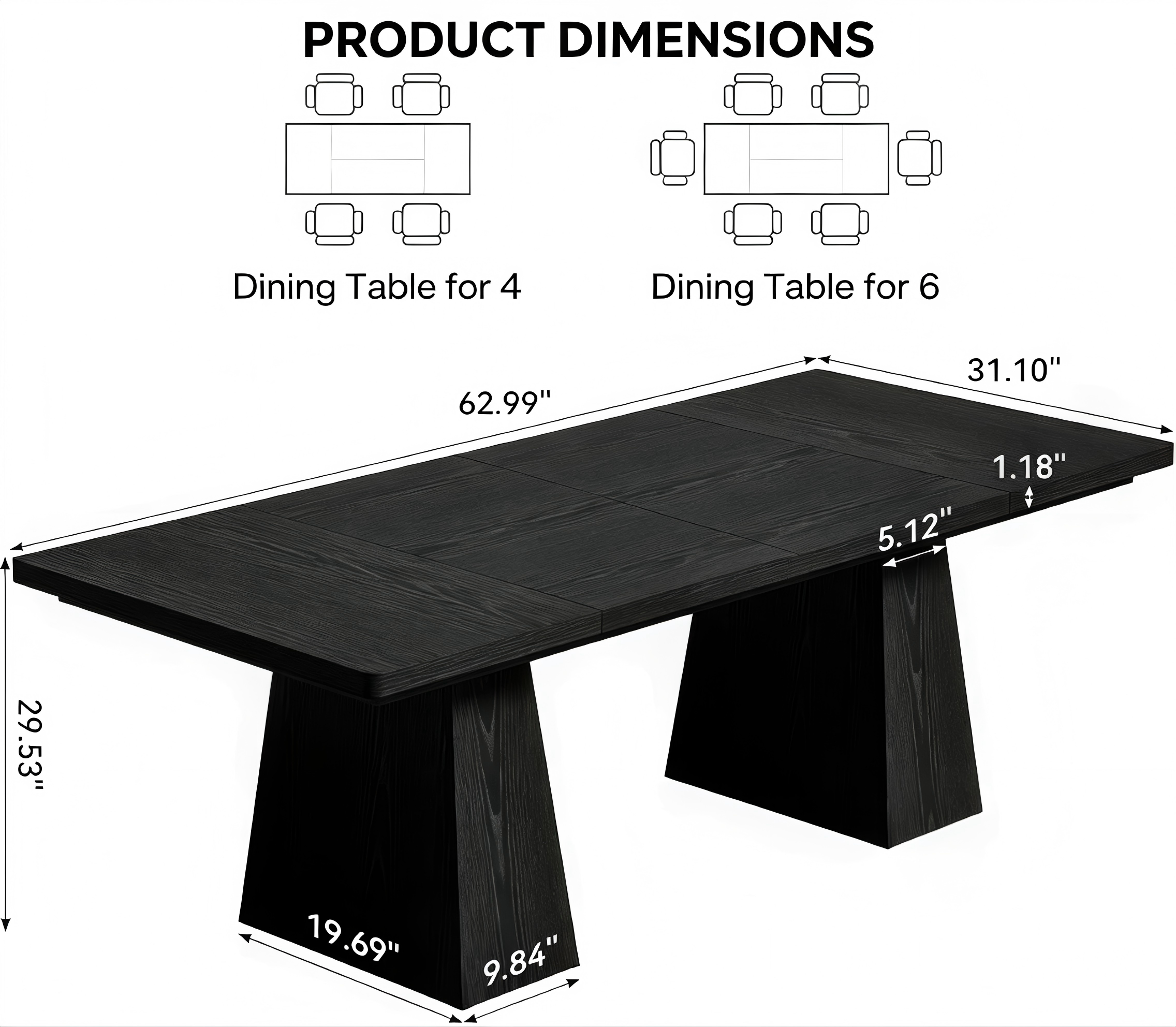 DT004 Modern Double-Pedestal Dining Table product dimensions