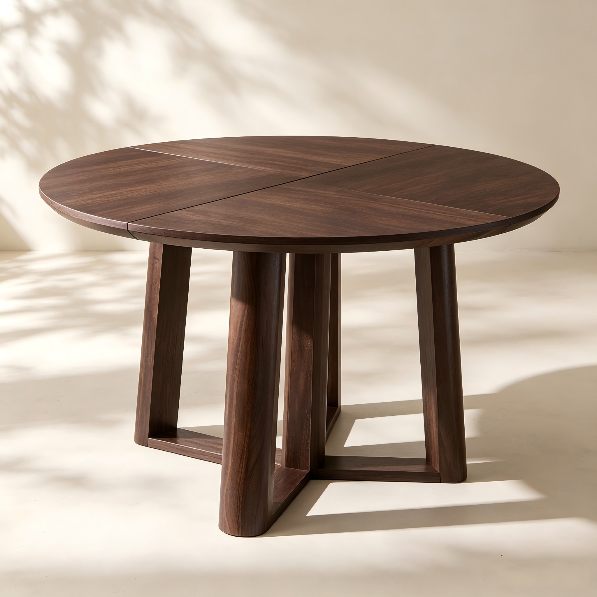 Round Walnut Geometric-Base Dining Table for custom dining room furniture collections
