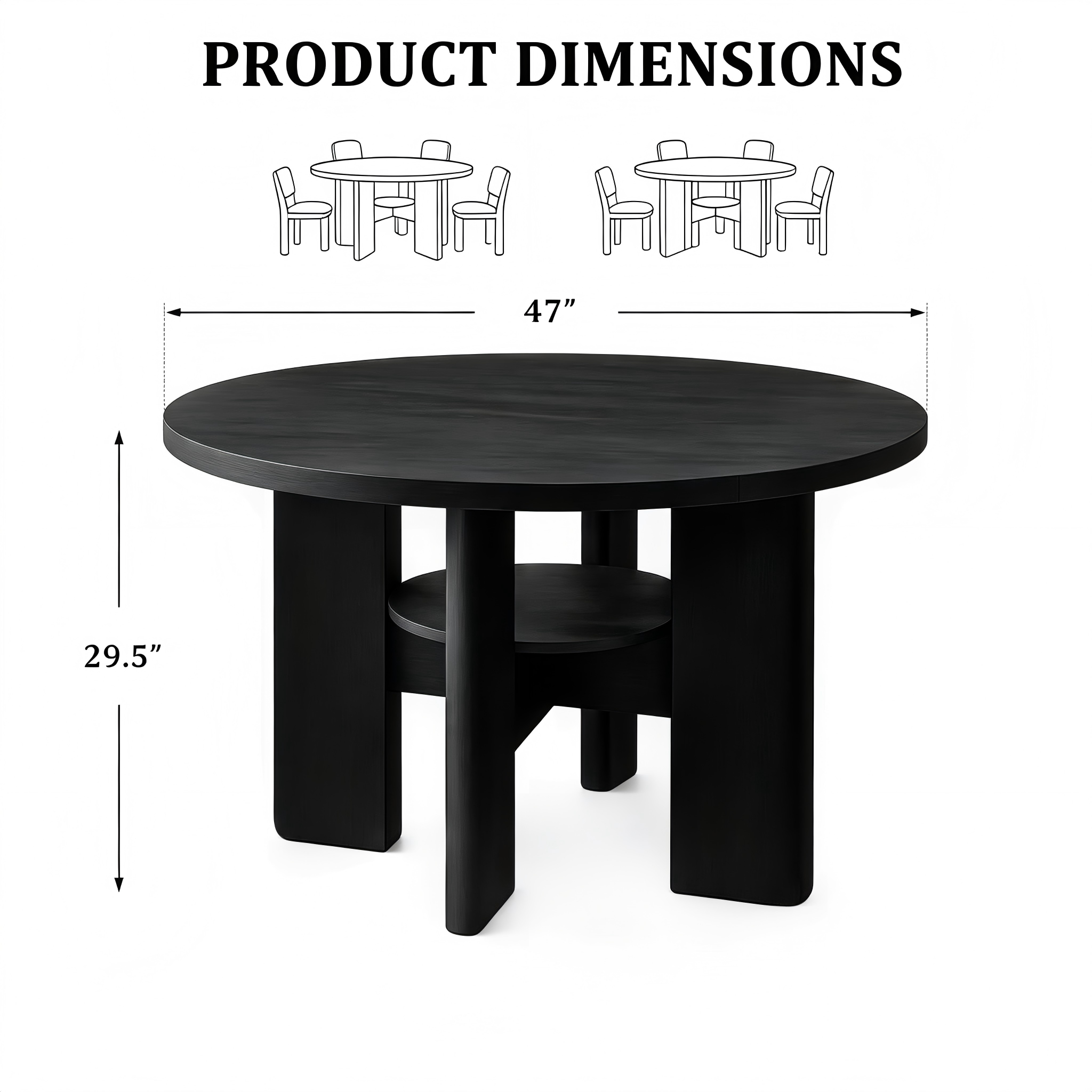 DT008 Round Sculptural-Base Dining Table product dimensions
