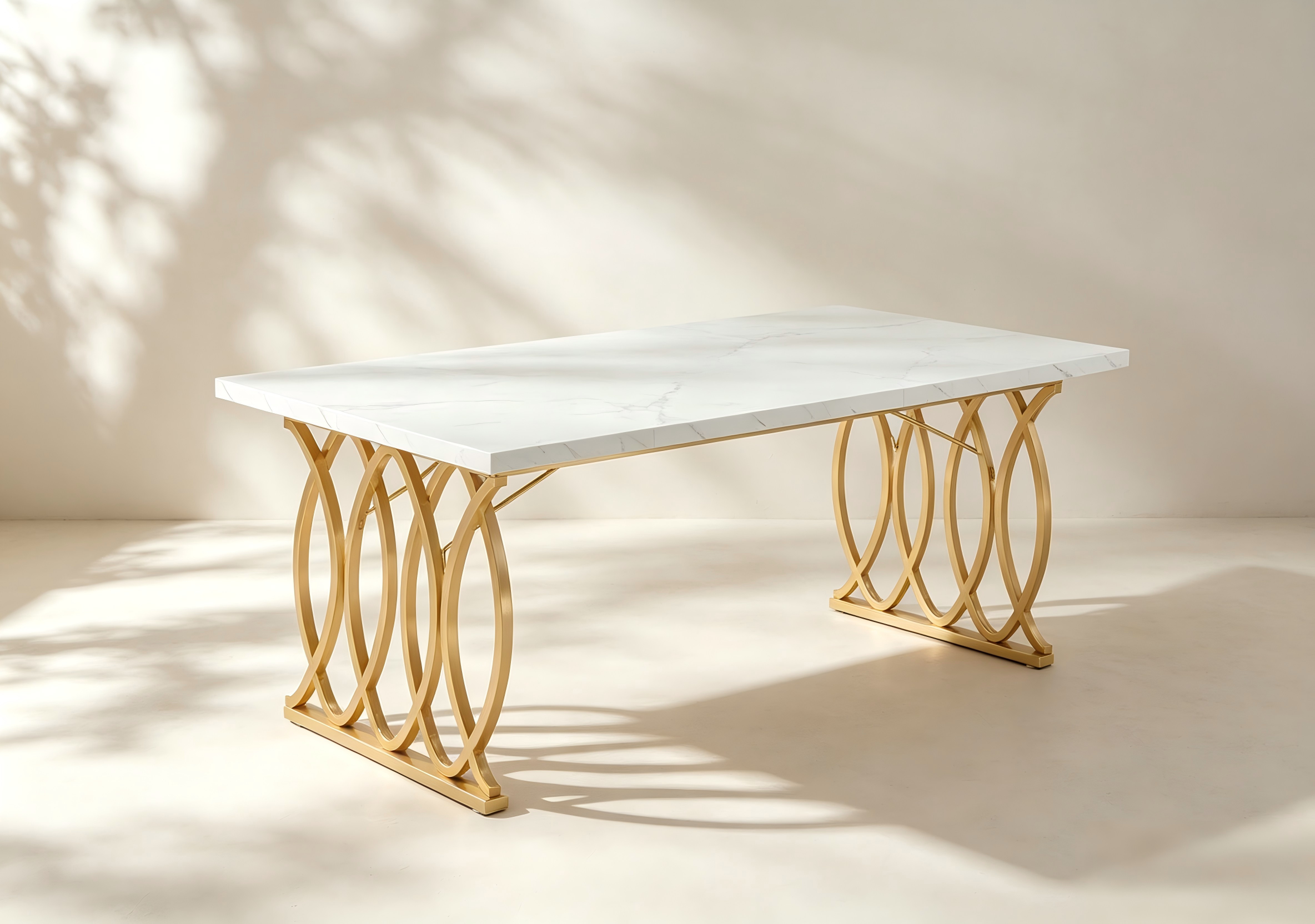 Marble-Look Dining Table with Gold Lattice Base thumbnail view 1
