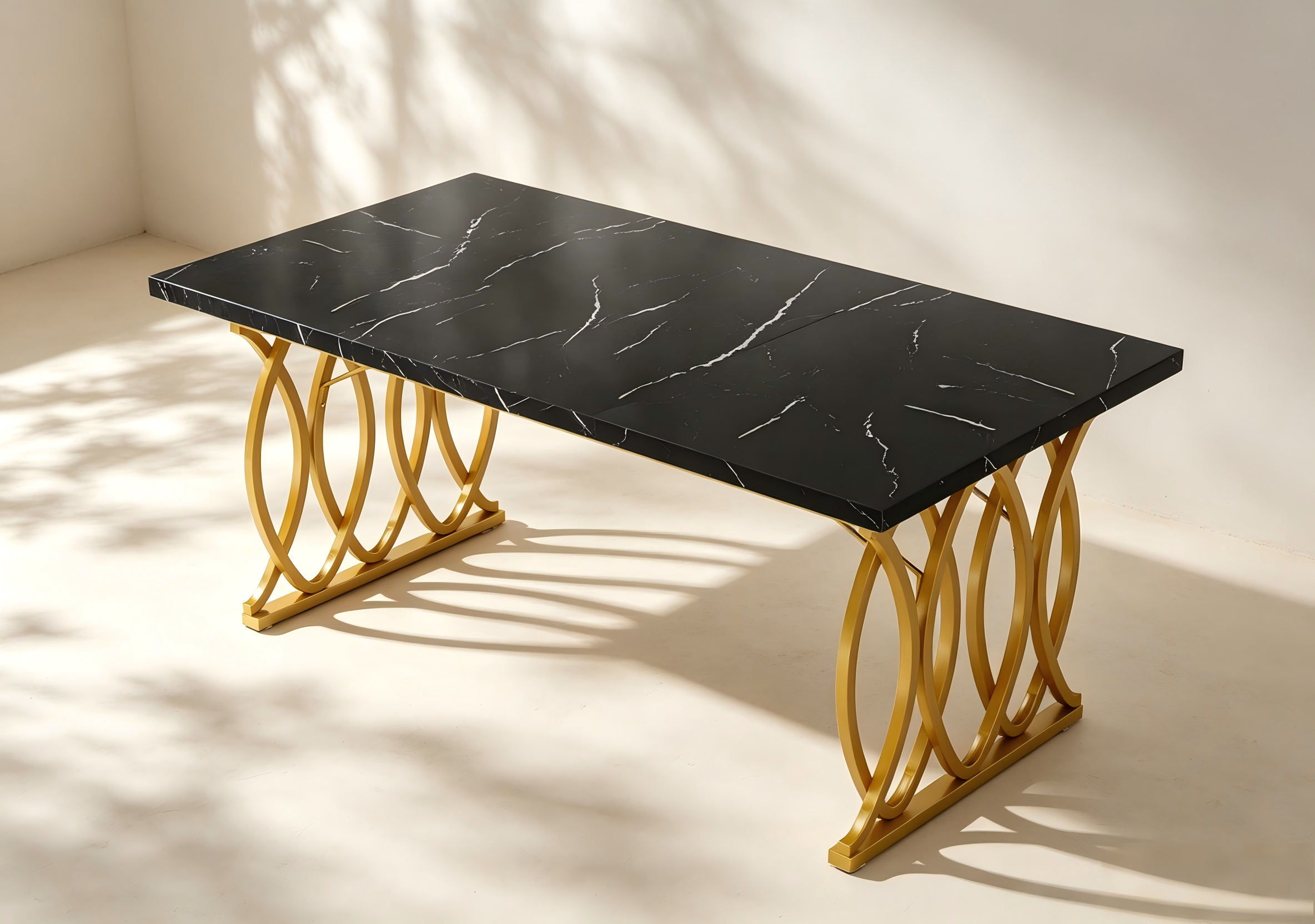 Marble-Look Dining Table with Gold Lattice Base thumbnail view 2