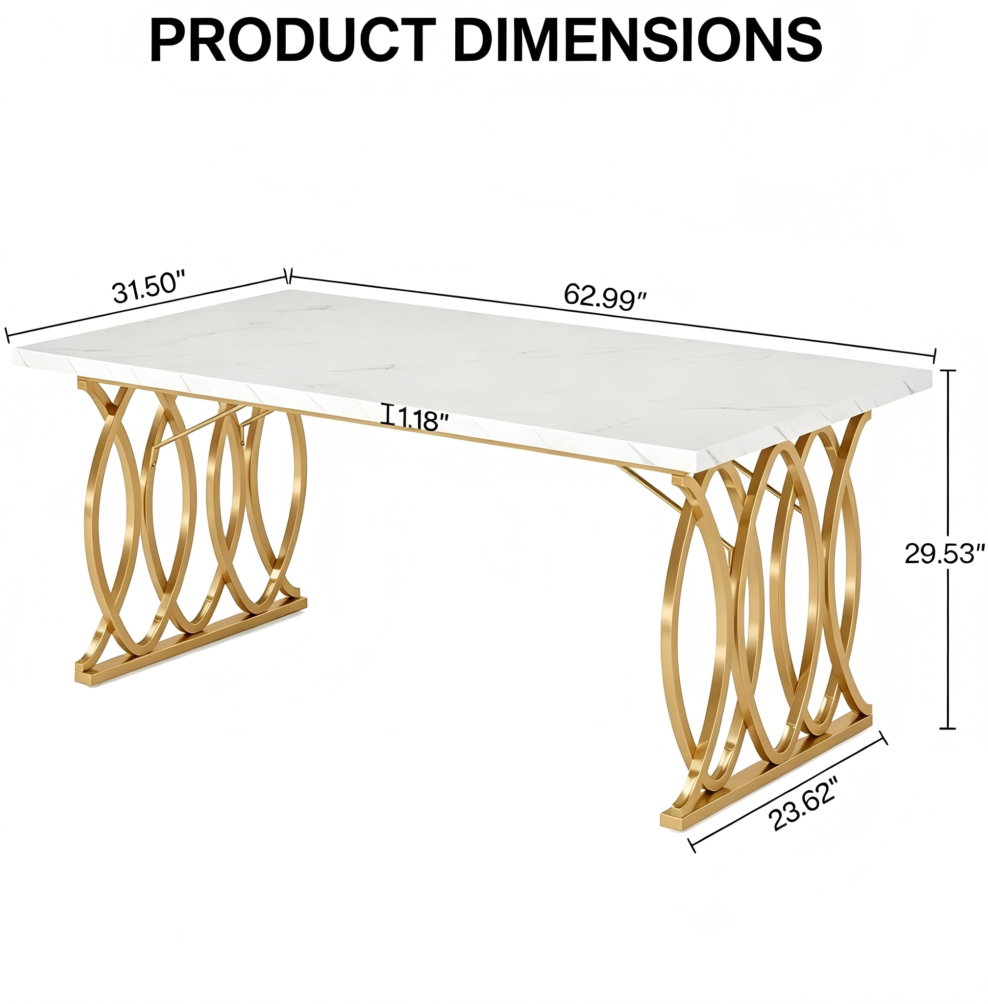 DT009 Marble-Look Dining Table with Gold Lattice Base product dimensions