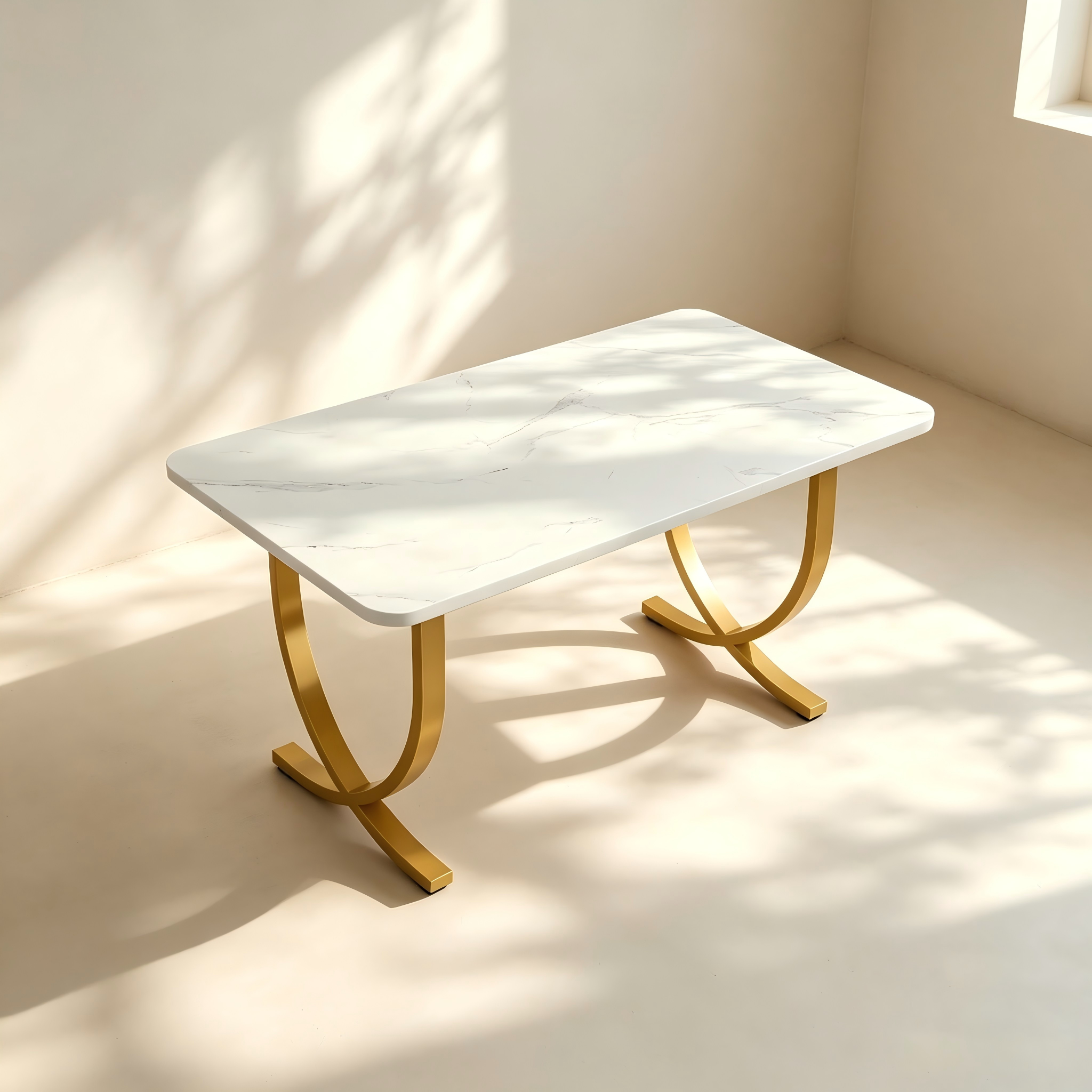 Marble-Look Dining Table with Gold Arched Legs thumbnail view 1