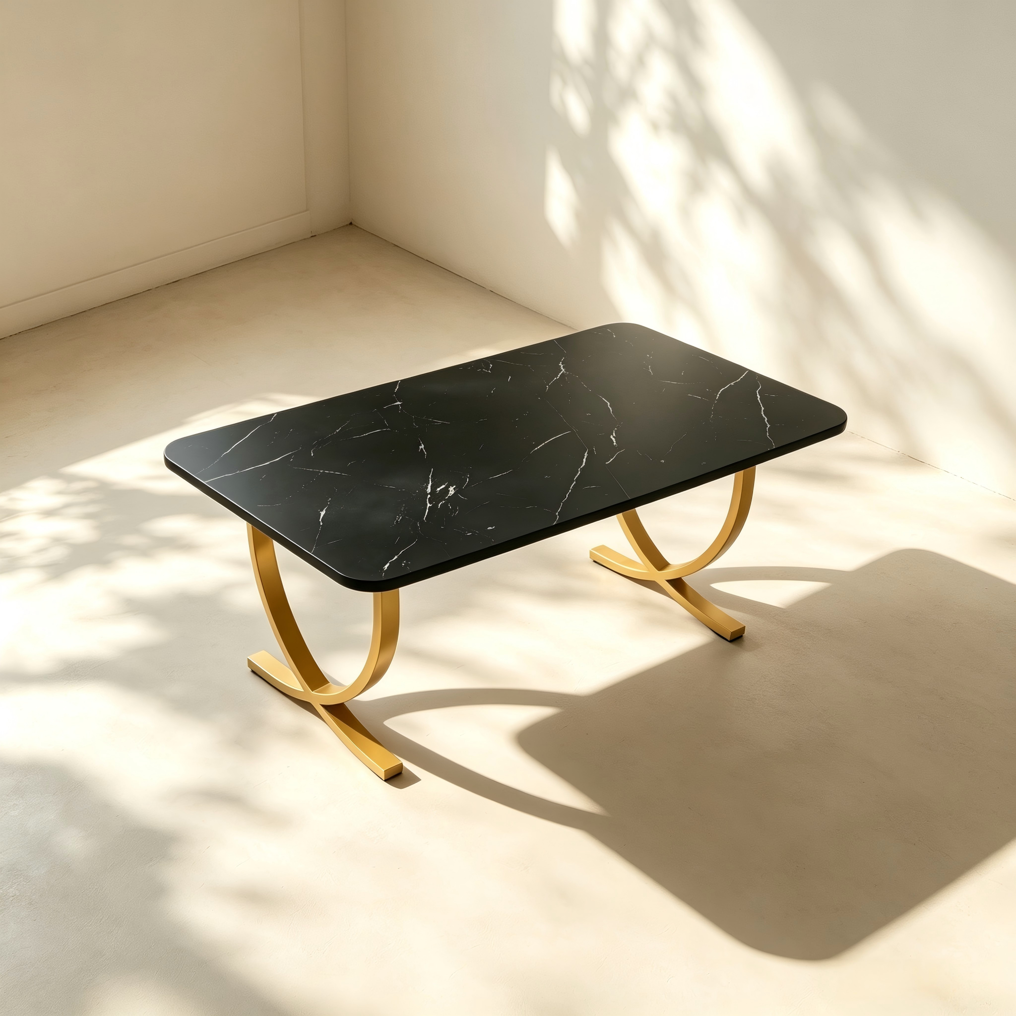Marble-Look Dining Table with Gold Arched Legs thumbnail view 2