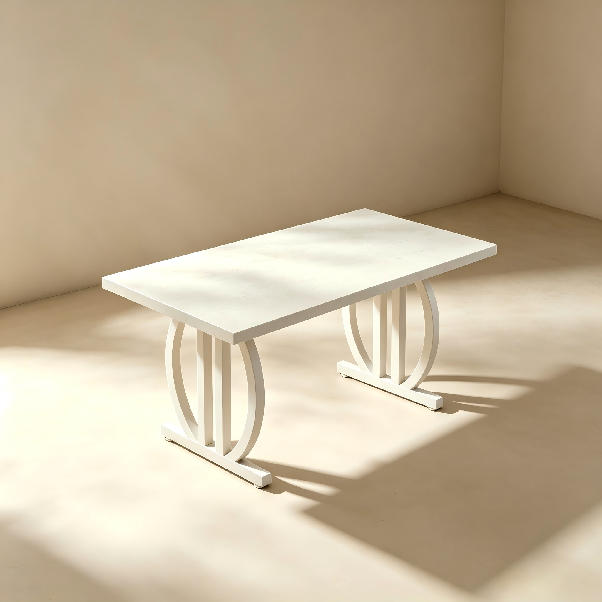 Marble-Look Dining Table with Geometric Metal Base thumbnail view 1