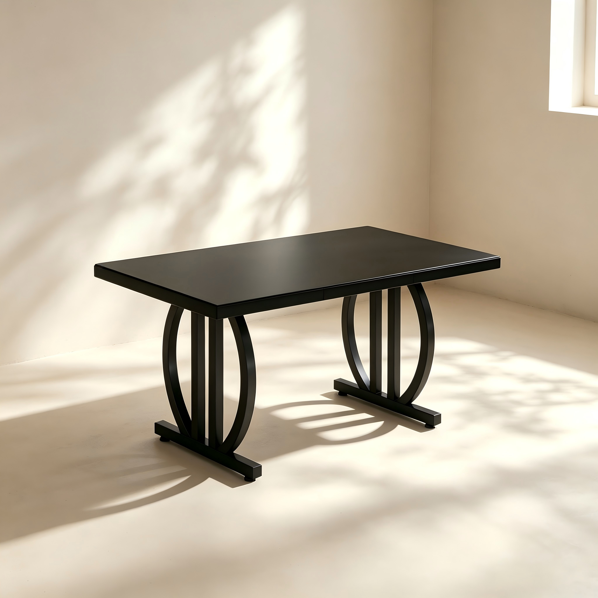 Marble-Look Dining Table with Geometric Metal Base thumbnail view 2