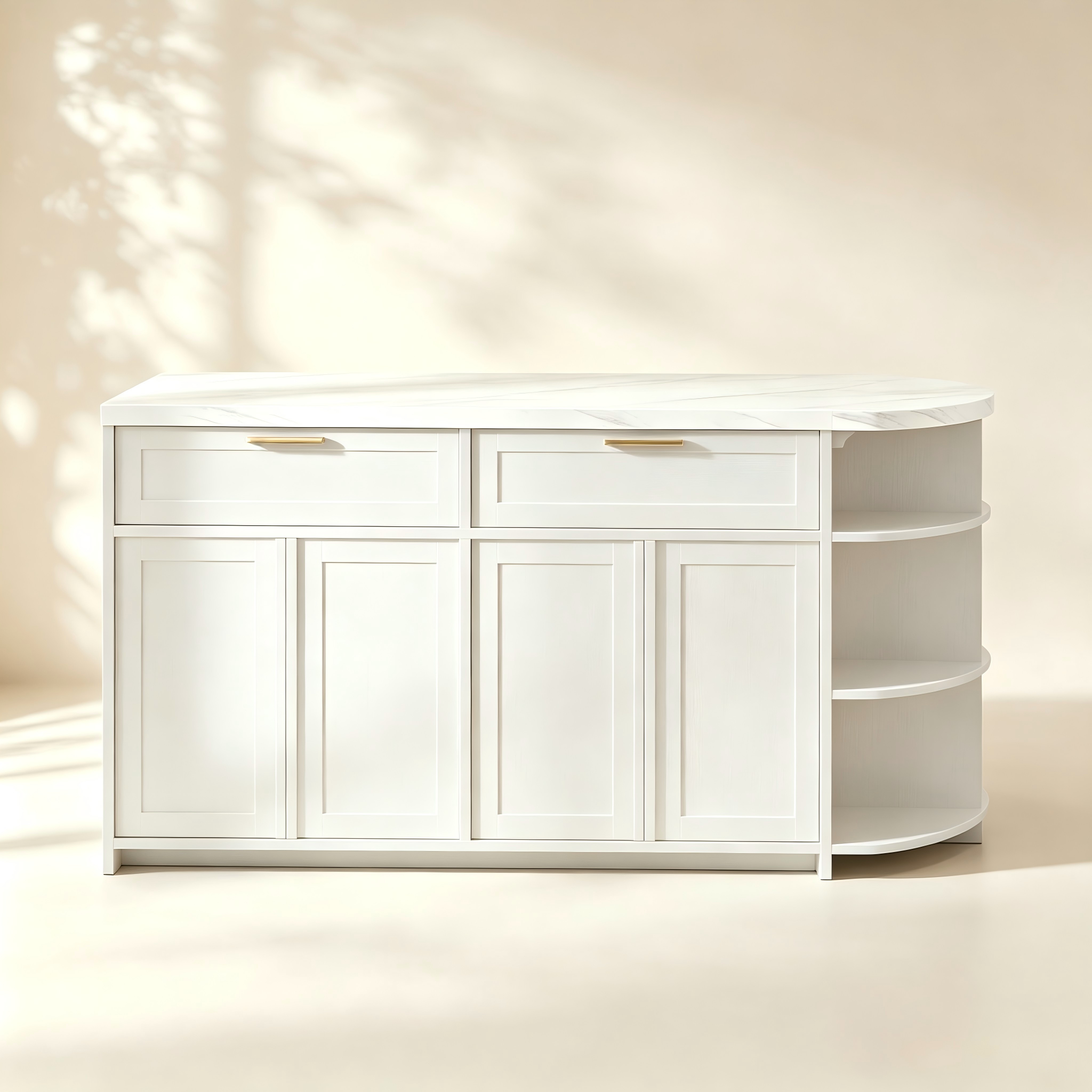 Kitchen Island with Curved Side Shelves for custom dining room and kitchen furniture collections