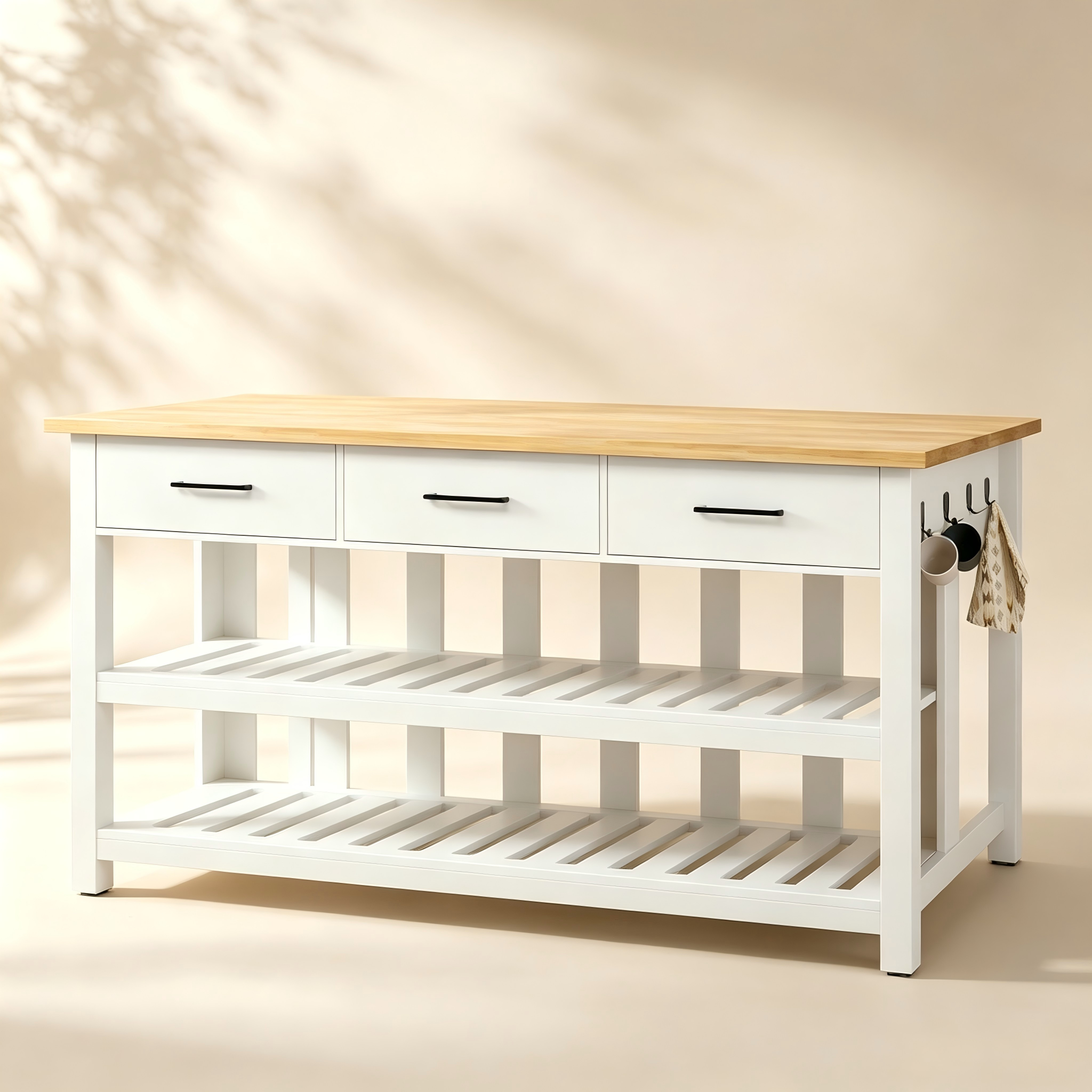 Three-Drawer Kitchen Island with Slatted Shelves thumbnail view 1