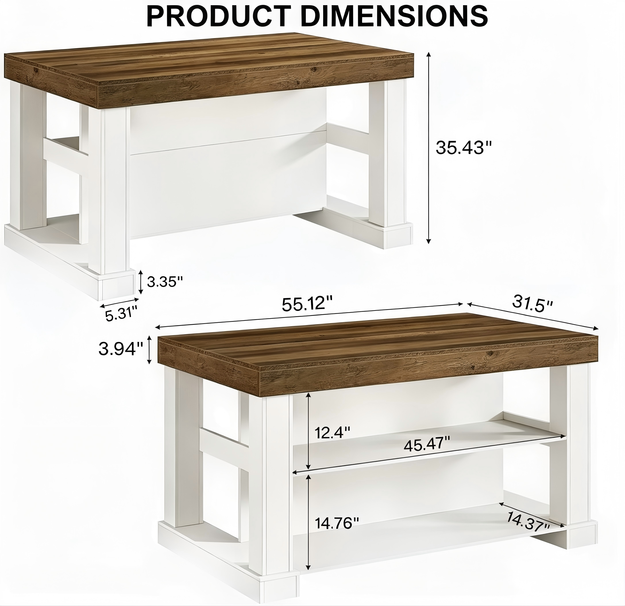 KT006 Open-Shelf Kitchen Island with Wood Top product dimensions