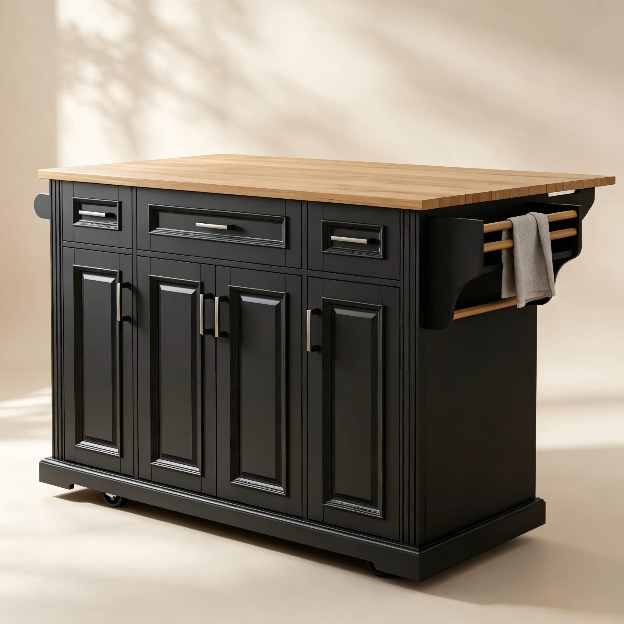 Rolling Kitchen Island with Drawers and Cabinets thumbnail view 2