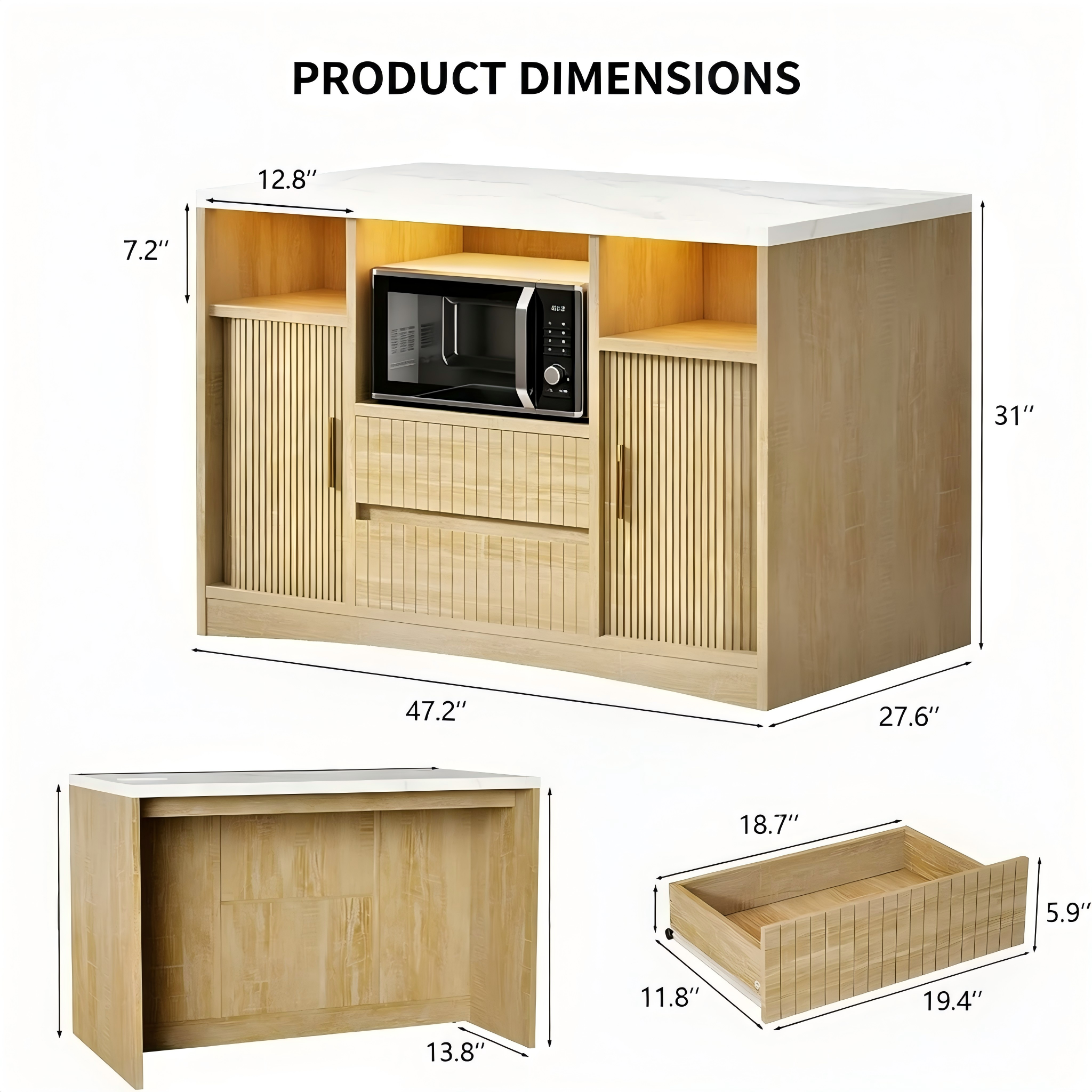 KT009 Microwave Kitchen Island with Storage product dimensions