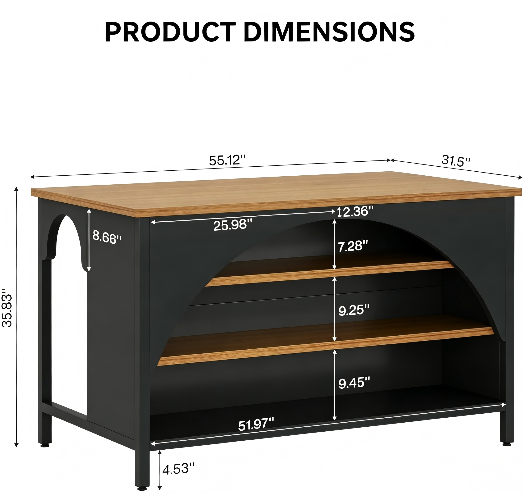 KT010 Arched Open-Shelf Kitchen Island product dimensions