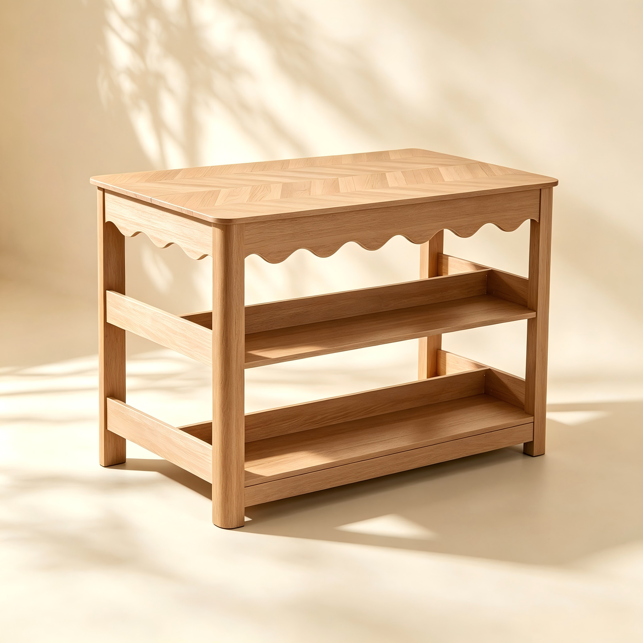 Scalloped Open-Shelf Kitchen Island for custom dining room and kitchen furniture collections