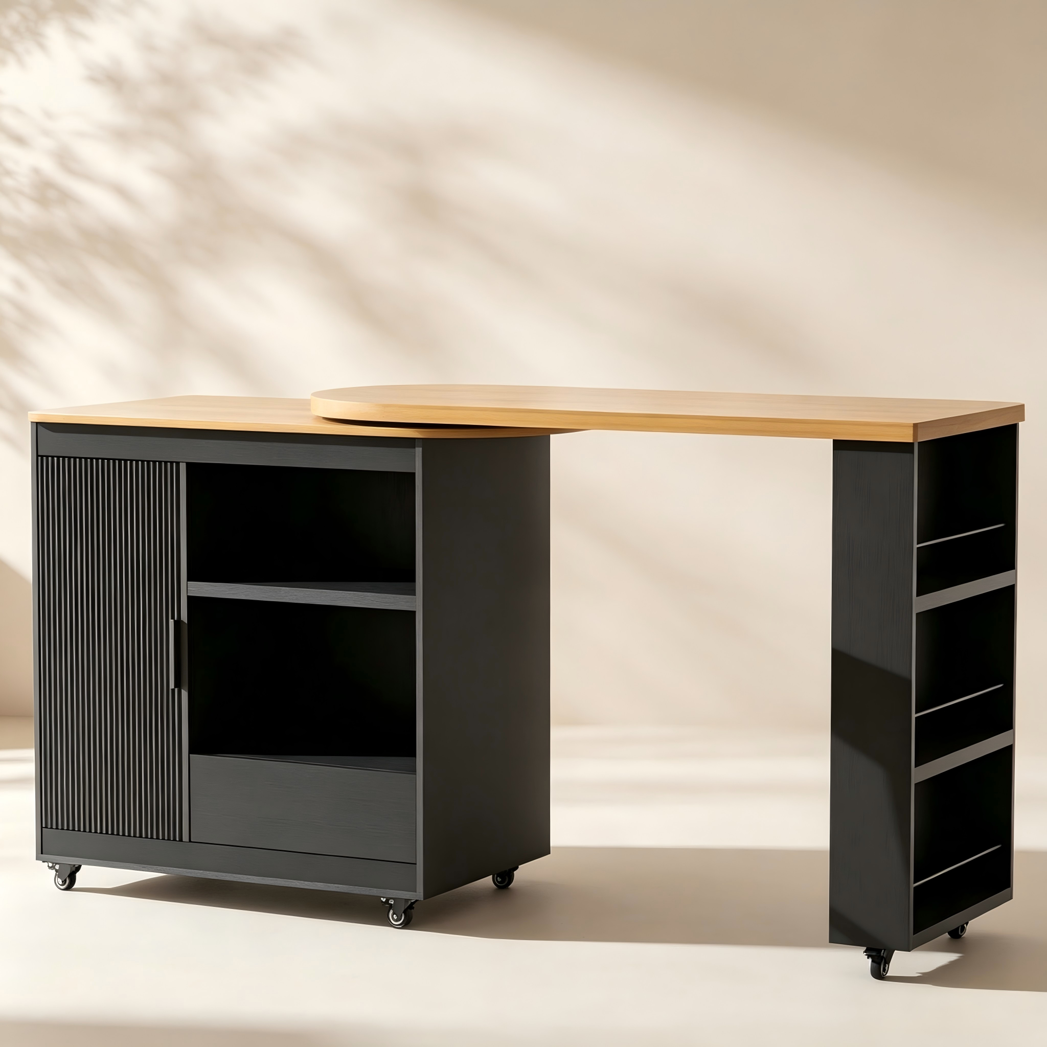 Rotating Extendable Kitchen Island with Storage thumbnail view 2