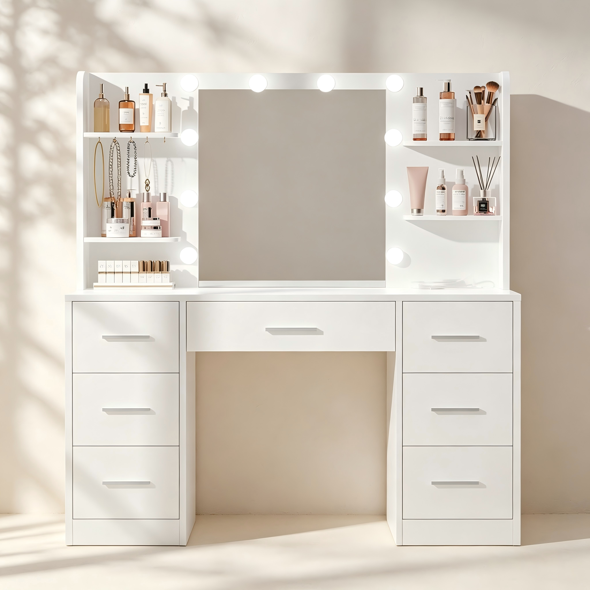 Hollywood Bulb Makeup Vanity with Shelves thumbnail view 1