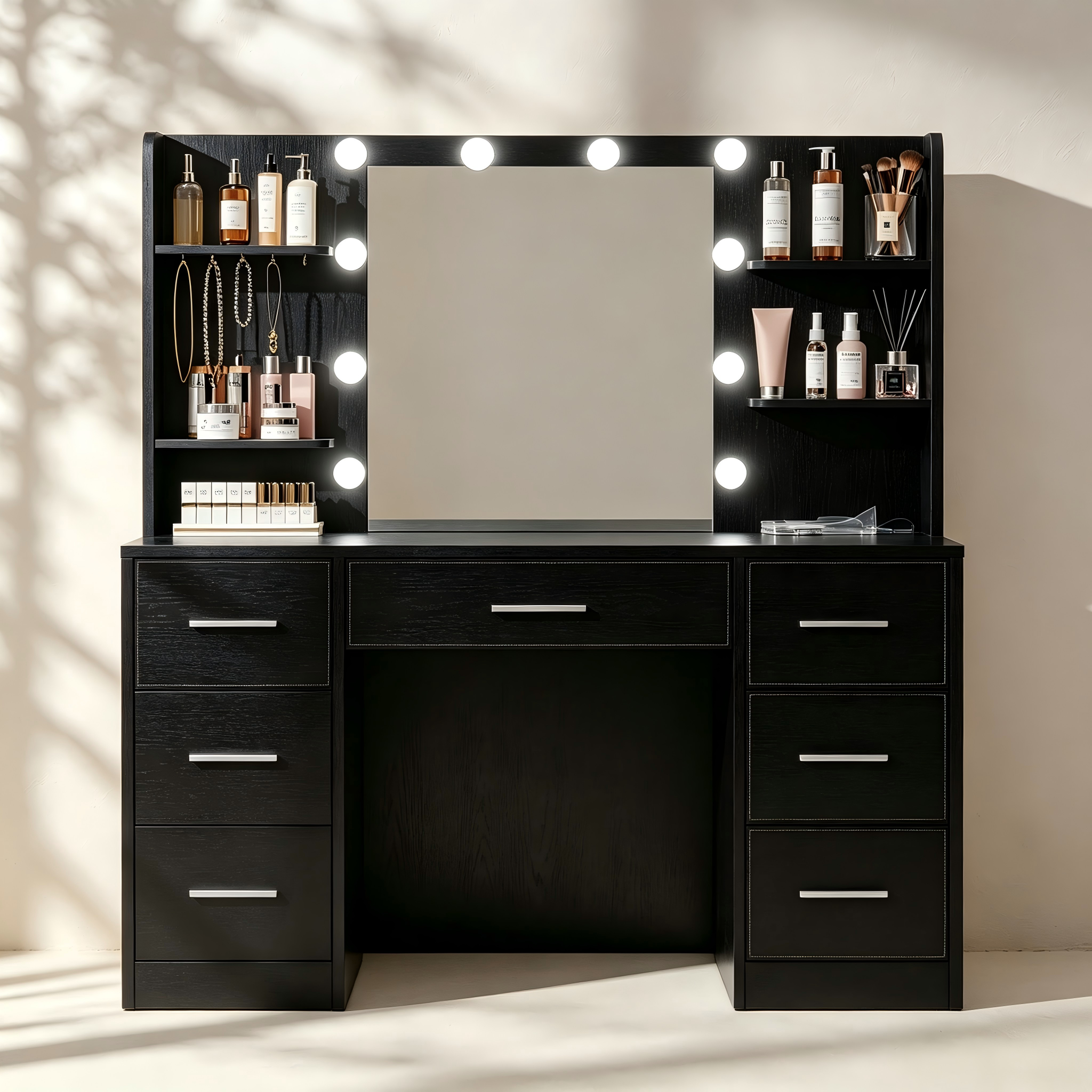 Hollywood Bulb Makeup Vanity with Shelves thumbnail view 2